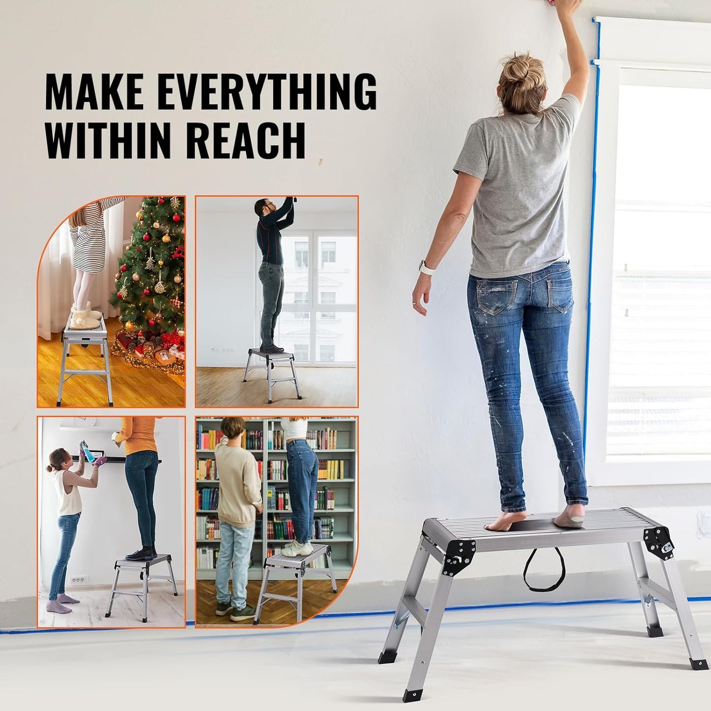 VEVOR Folding Work Platform, 30"×12"×20" Aluminum Drywall Stool Ladder, 330 lbs Load Capacity Heavy Duty Work Bench w/Non-Slip Feet, Ideal for Washing Vehicles, Cleaning, Painting, Decorating