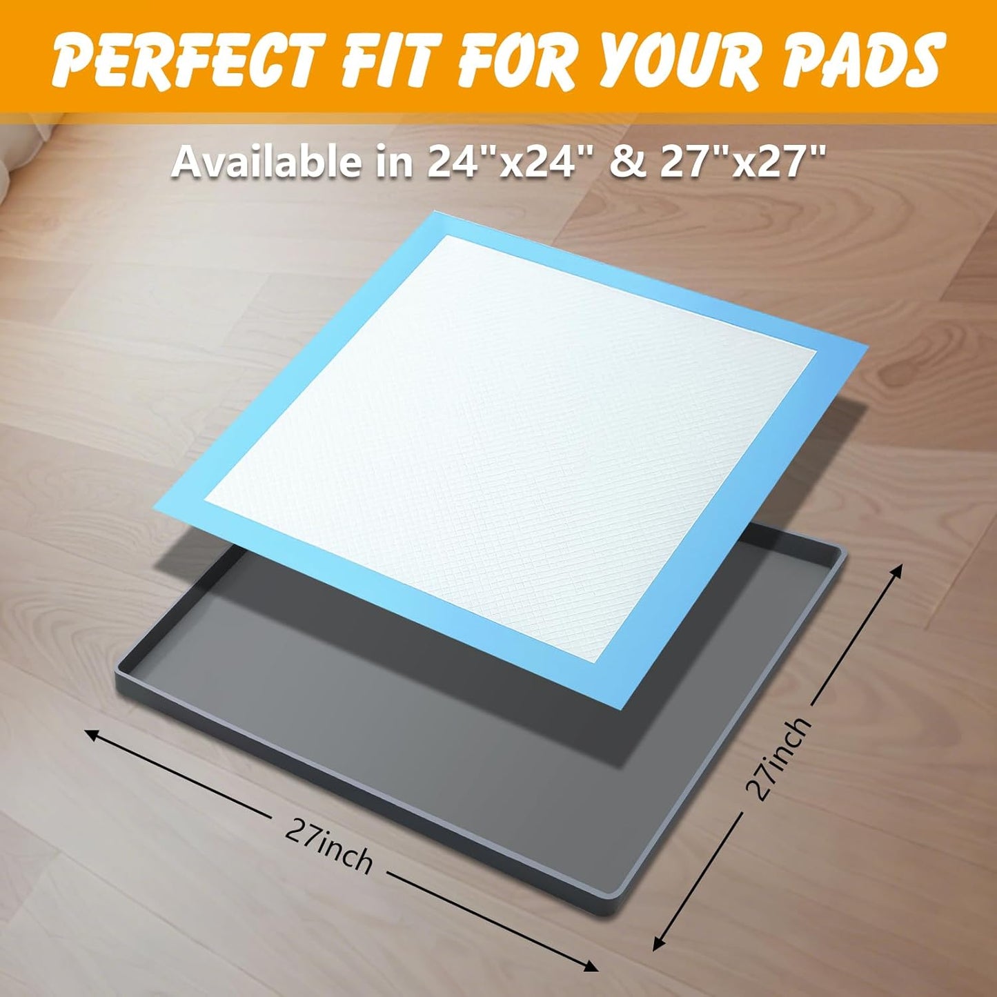 Silicone Dog Pee Pad Holder for Standard 27x27 in Pads, Non-Slip Leak-Proof Puppy Pad Tray, Portable Puppy Training Mat with Raised Edges for Floor Protection, Easy to Clean