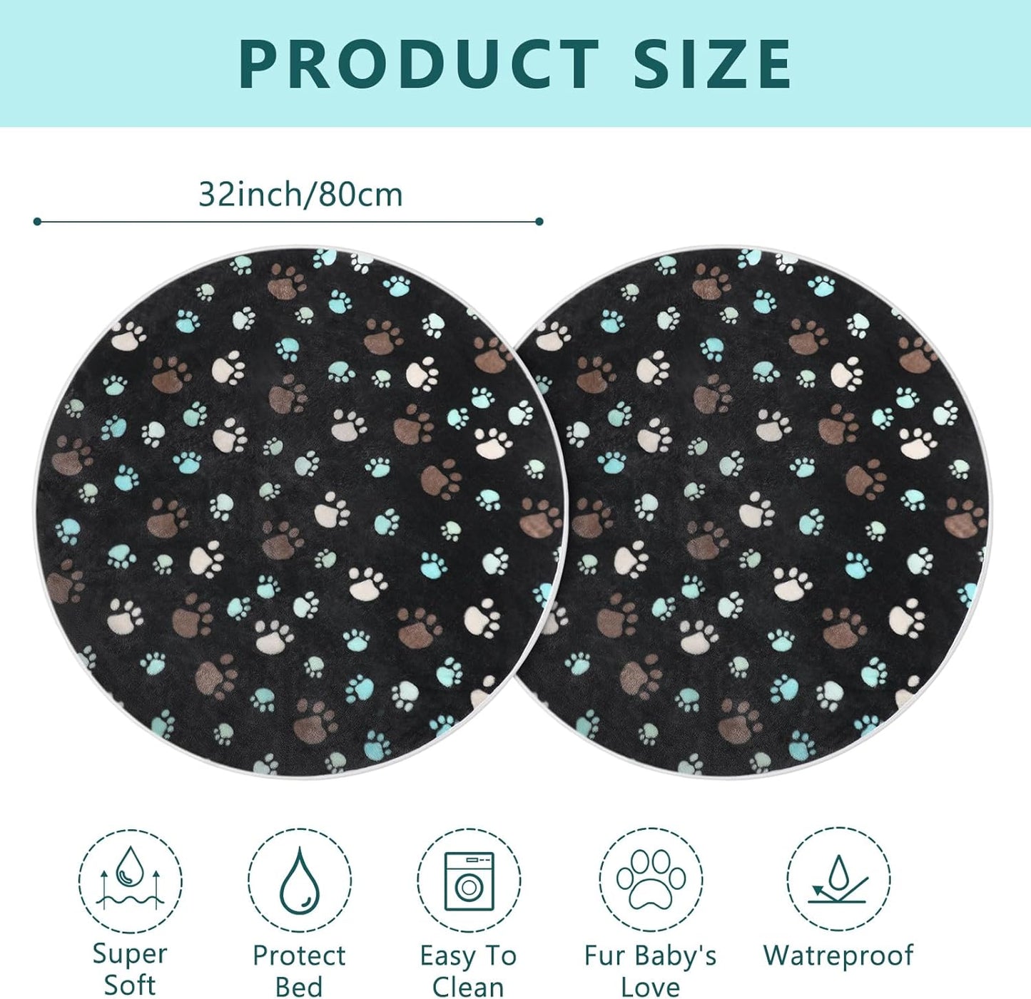 2 Pack 32" Round Whelping Pads for Dogs Washable Pee Pads for Dog Waterproof Pee Pads Black Reusable Puppy Pads Pet Training Pads Absorbent Floor and Bed Mat Fleece Pee Pad for Potty
