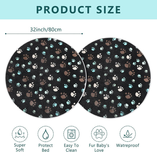 2 Pack 32" Round Whelping Pads for Dogs Washable Pee Pads for Dog Waterproof Pee Pads Black Reusable Puppy Pads Pet Training Pads Absorbent Floor and Bed Mat Fleece Pee Pad for Potty