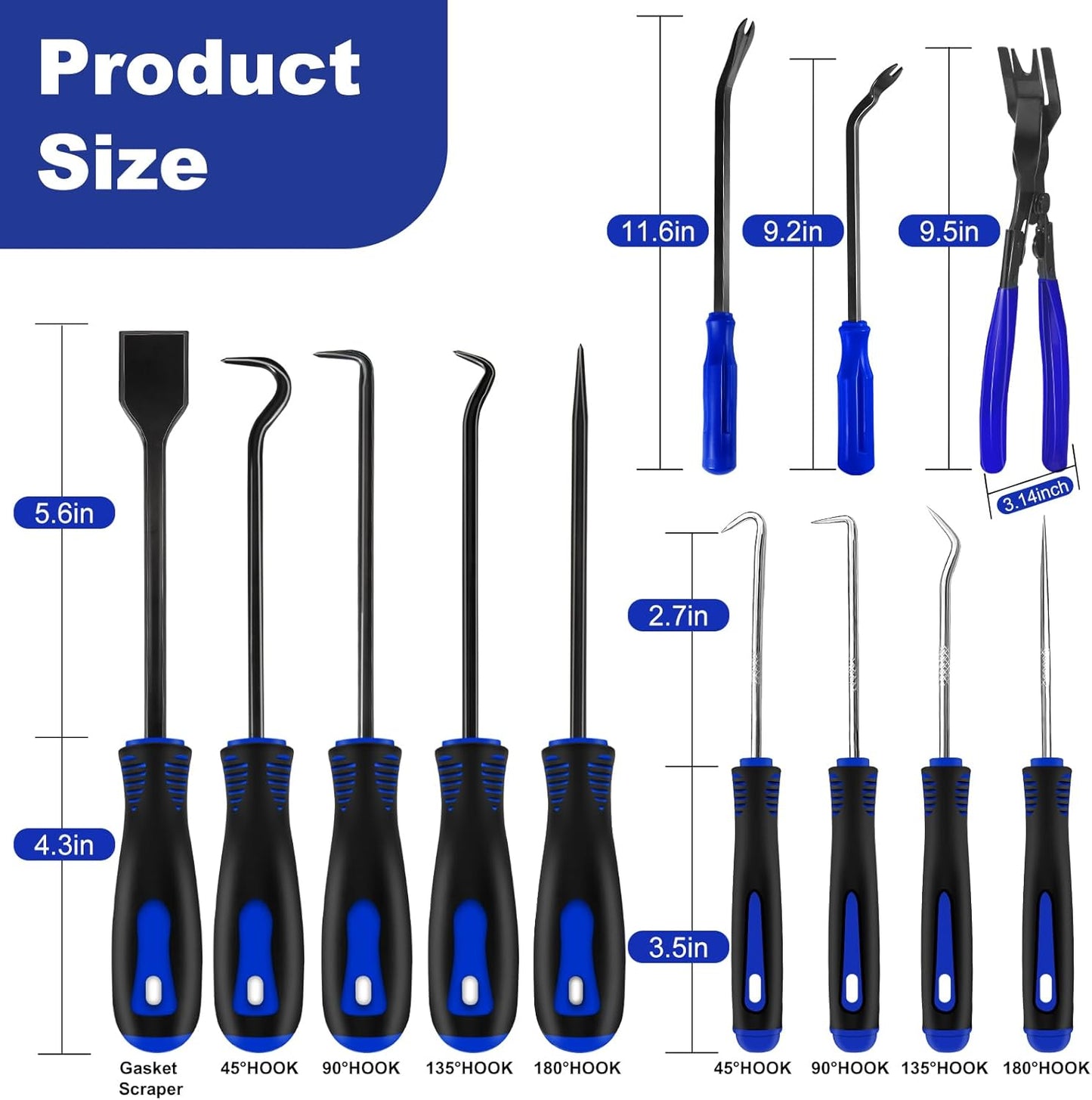 17Pcs Hook and Pick Tool Set with Scraper Auto Clip Removal Plier Fastener Remover Rivets Puller Mechanic Car Trim Removal Tool Kit Gasket Telescoping Magnetic Pickup Hand Automotive Tools(Blue)