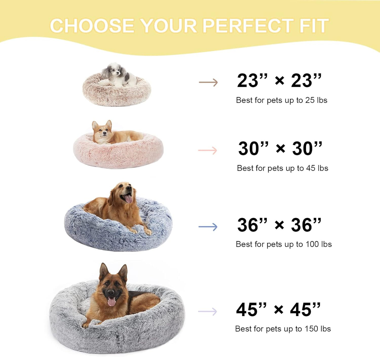 Bedfolks Calming Donut 강아지 침대, 58.4cm(23인치) 둥글고 푹신한 강아지 침대, 소형견용, 세탁기 세탁 가능한 불안 방지 플러시 강아지 침대(네이비 블루, 스몰)