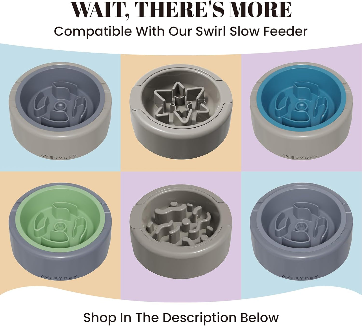 AVERYDAY 3 Pack Slow Feeder Dog Bowl Set, Weighted Changeable Maze Insert Bowls, Anti-Slip Puzzle Feeding Bowl for Wet Dry & Raw Dog Food, Slow Eating Deep Pet Food Dish for Medium & Large Breeds