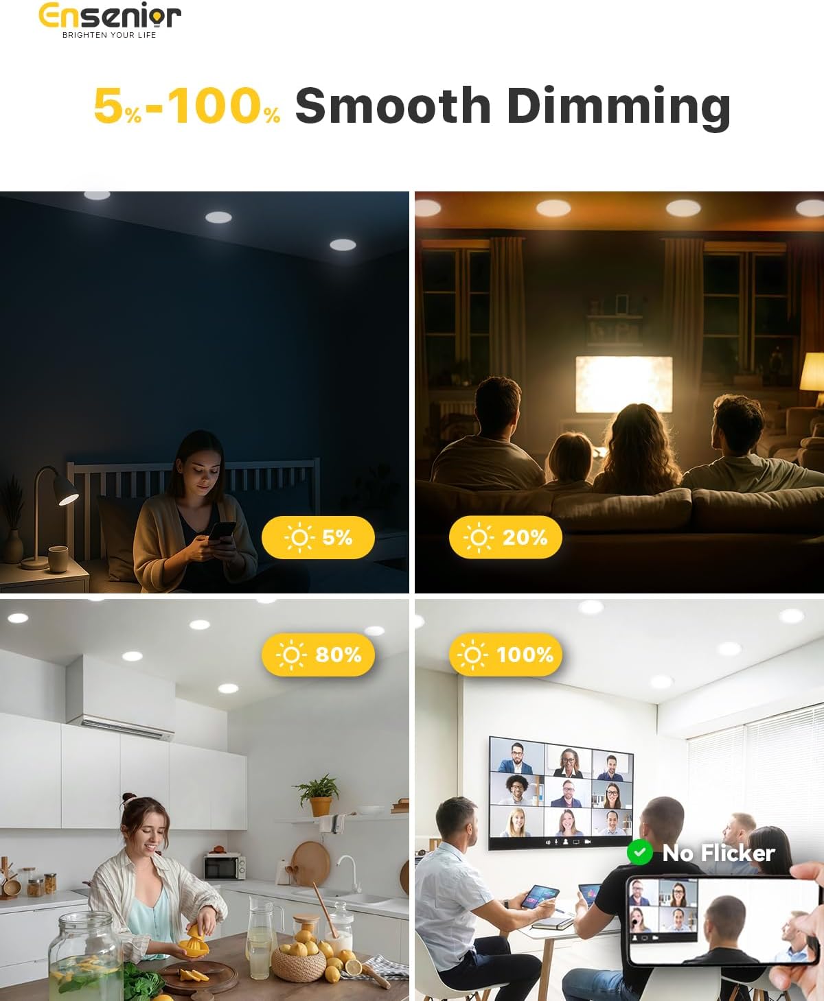 Ensenior 6 Pack 4 Inch LED Recessed Light, Dimmable, 2700K-5000K 5CCT, 750LM High Brightness, 9W 120V, Damp Rated, ERL-9X-ETL, Ultra-Thin Canless Wafer Ceiling Light - ETL & FCC & IC