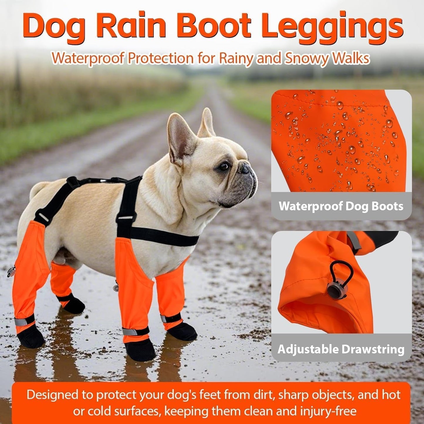 Dog Suspender Boots, Large Dog Rain Boots, Waterproof Doggy Winter Boot Snow Pants, Paw Protectors Legging Shoes with Suspenders, Anti-Slip Rain Boot (Small, Oranged)