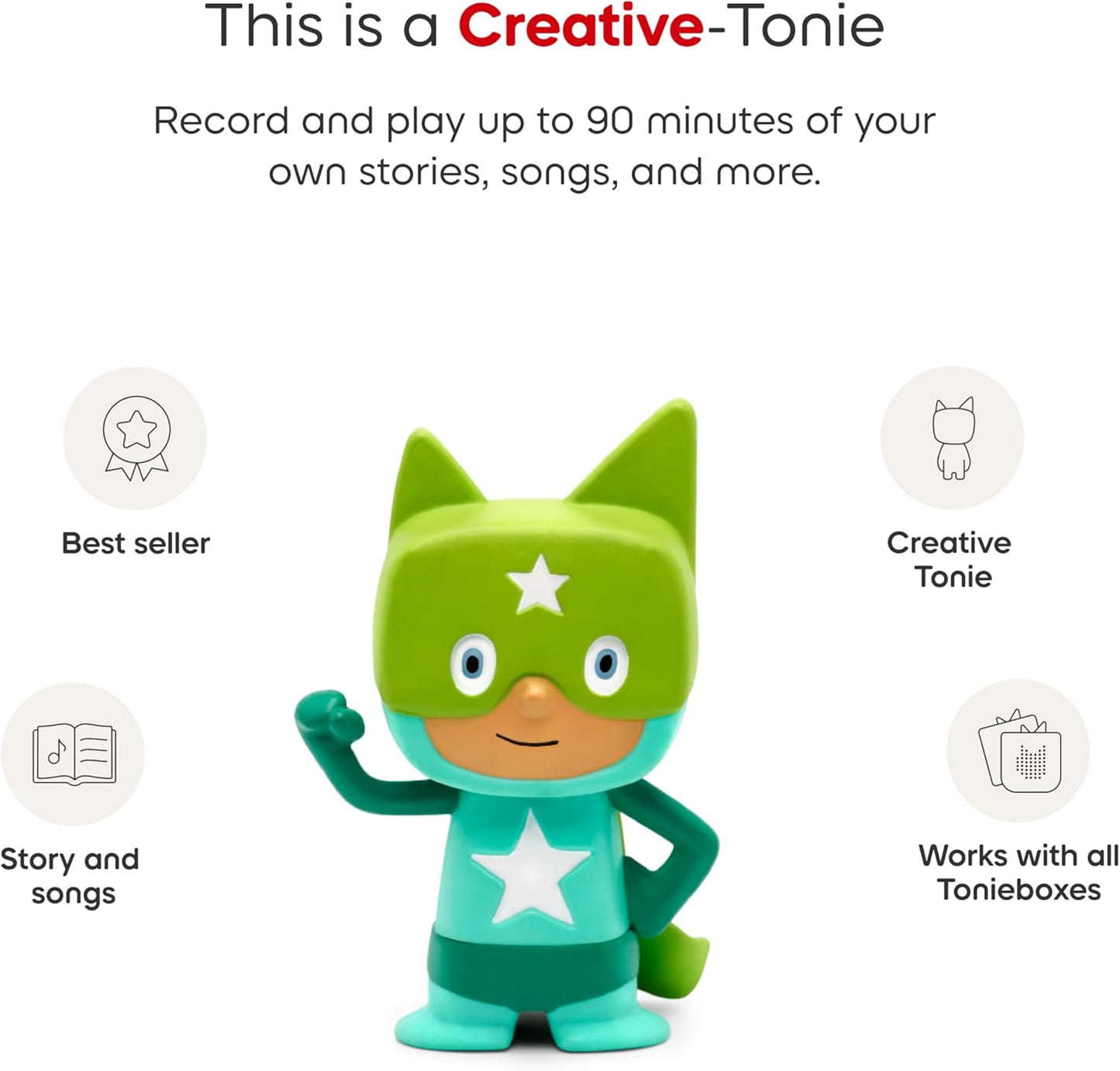 Tonies Superhero Creative Toy Figurine - Record and Upload up to 90 Minutes of Your Own Stories and Songs - Turquoise/Green
