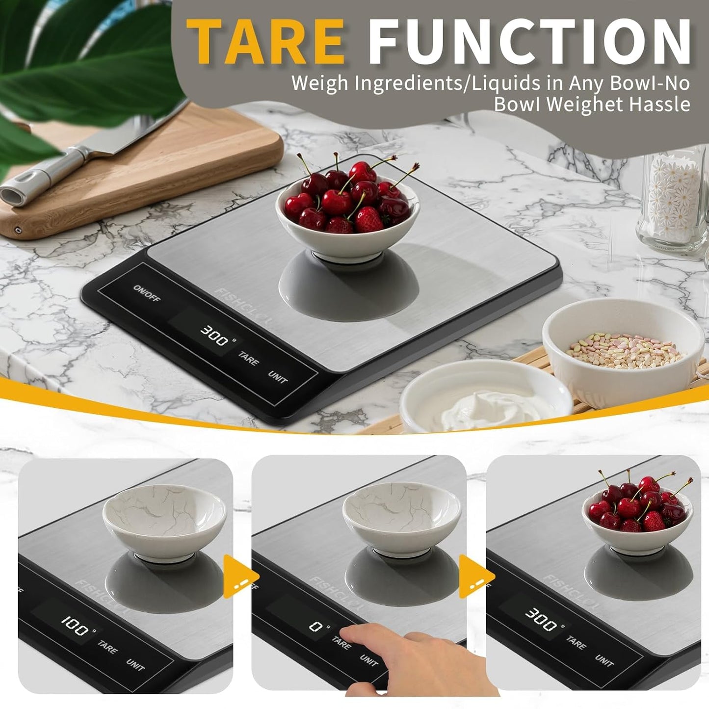 Food Scale - Rechargeable Digital Kitchen Scale 33lb, 1g/0.05oz Precision, Type-C, Stainless Steel, Grams/Ounces, LCD Display, for Cooking/Baking/Meal Prep (Ash Silver)