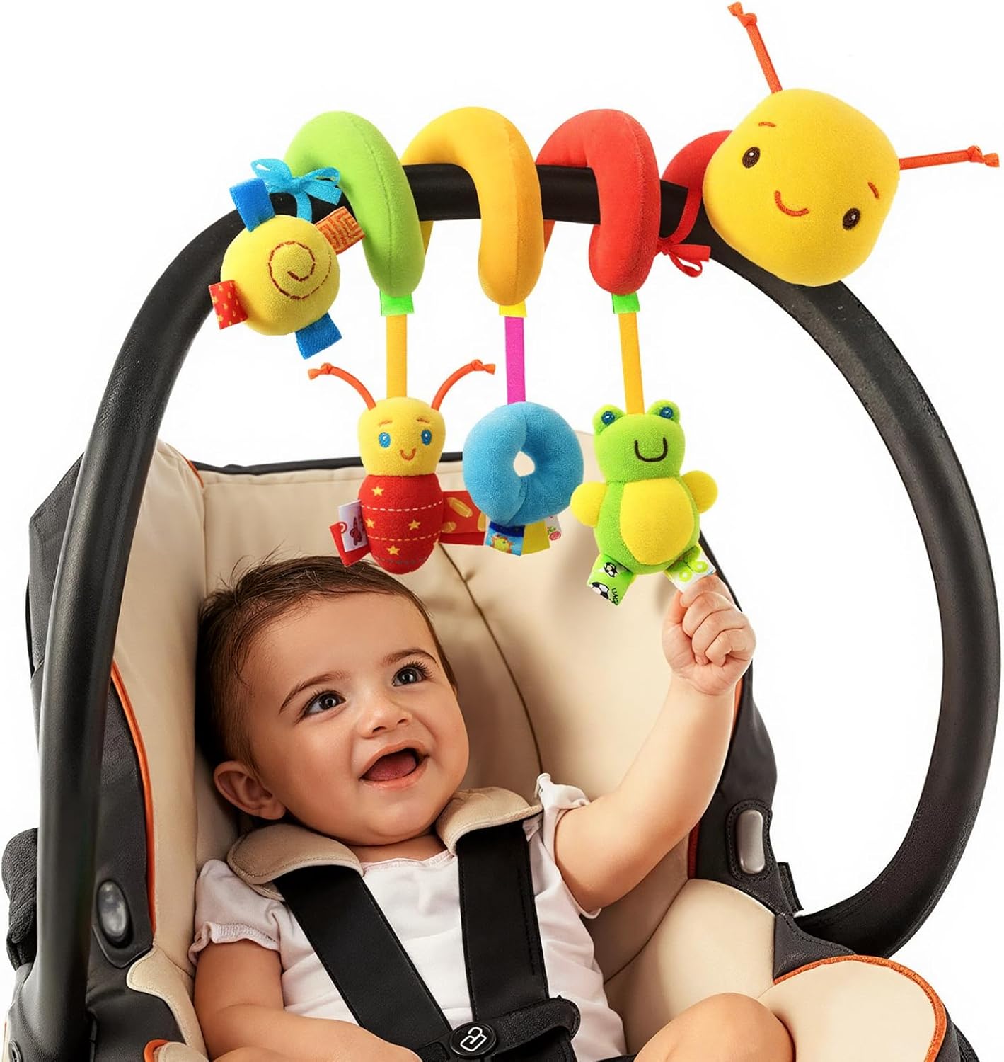 FPVERA Baby Crib Hanging Rattles Toys - Infant Baby Car Seat Around Rattle Toys Cartoon Insect Spiral Hanging Toy with Ringing Bell for Infants Bed Stroller Car Seat Bar for Babies Boys and Girls