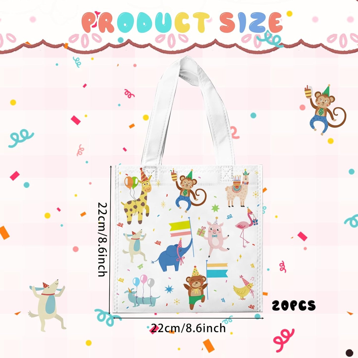 20 Pcs Animal Parade Gift Bags Jungle Animal Goodies Bags with Handles Reusable Non-Woven Bag for Safari Party Favors Wild Animal Birthday Baby Shower Zoo Animals Decorations Supplies