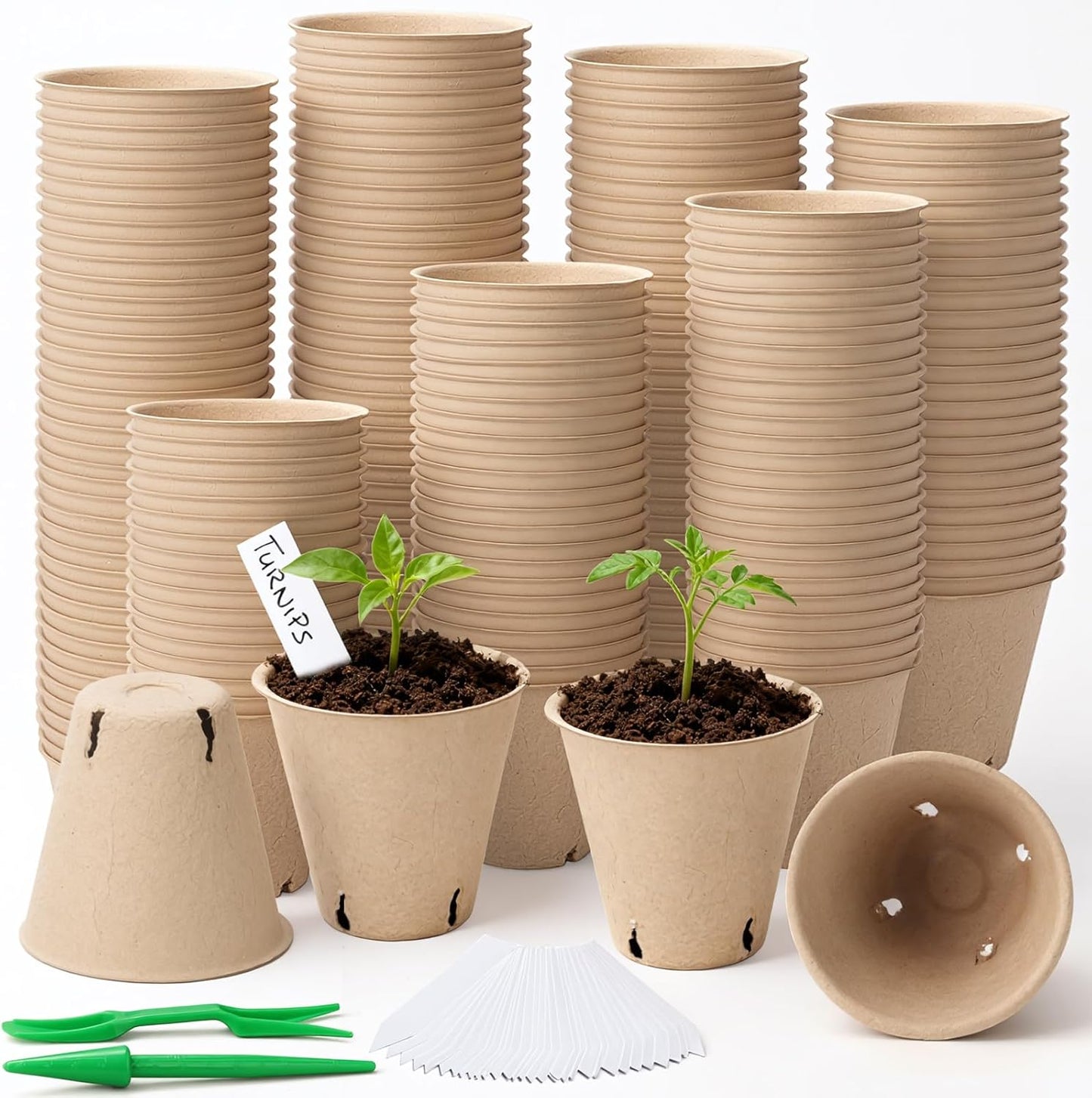 120 Pack 3.15 Inch Peat Pots Plant Starters for Seedling, Herb Seed Starter Pots Kits, Garden Germination Nursery Pot wit 30 Plant Labels, 2 Transplant Tools.
