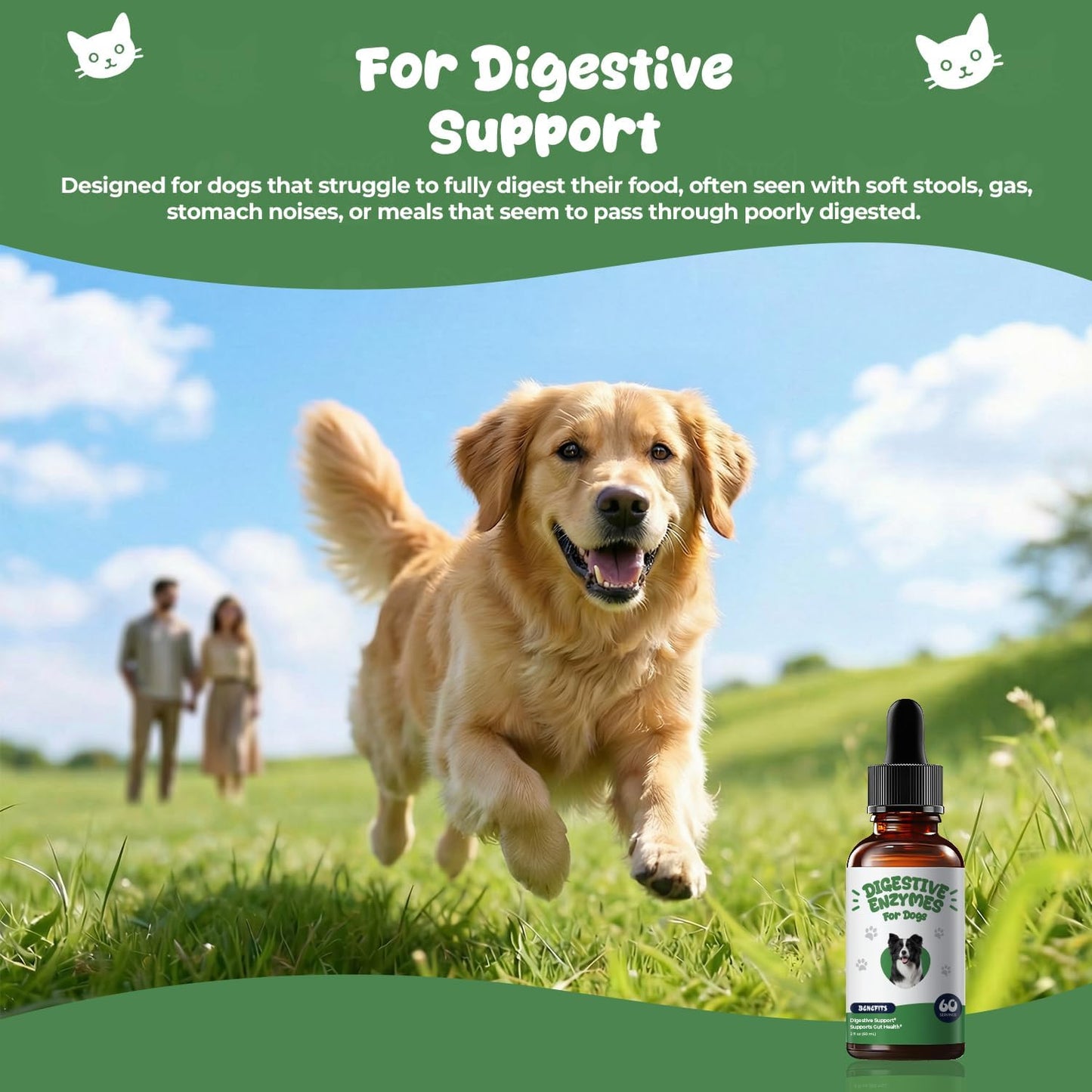 Digestive Enzymes for Dogs, Stool Eating Deterrent Support & Diet Change Aid, Liquid Enzyme Drops to Help Break Down Protein, Fat & Carbs, Daily Digestive Support, 2 fl oz (60 mL)