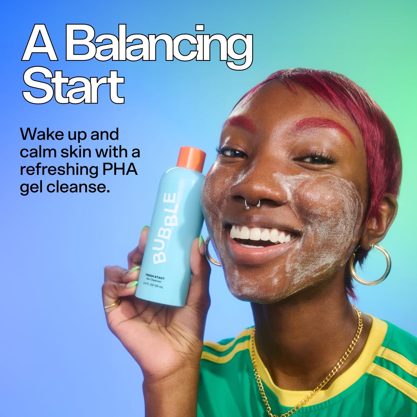 Bubble Skincare Fresh Start Gel Cleanser - Gentle Exfoliating Face Wash for Oily Skin - Gel Cleanser with Aloe Vera Juice + Caffeine to Protect and Soothe Complexion - Summer Skincare Essential (50ml)
