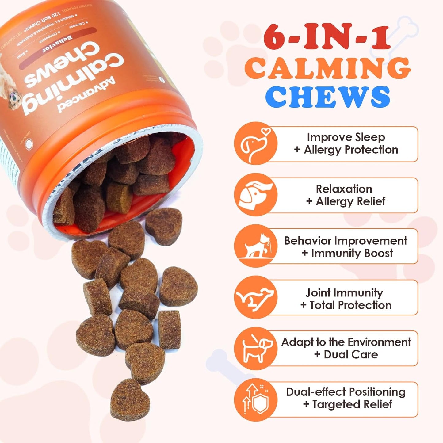 Calming Chews for Dogs with Hemp & Melatonin -All-in-ne Anxiety& Stres helief for Fireworks,Thuderstorms,Travel,Grooming,Separation,and Loud Noise Promotes Relaxation & Sleep -120ct