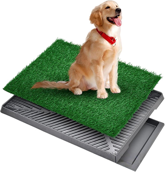 Artificial Grass Dog Potty Pad with Tray, Washable 3-Layer Reusable Puppy Training Pad for Indoor Outdoor Use, Small Medium Dogs, Realistic Turf Potty System (S)