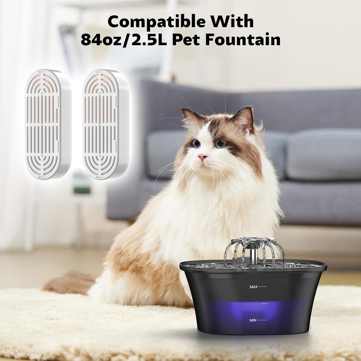 Cat Water Fountain Filters, 12 Pack, 6+6, Compatible with 84oz/2.5L Pet Fountains