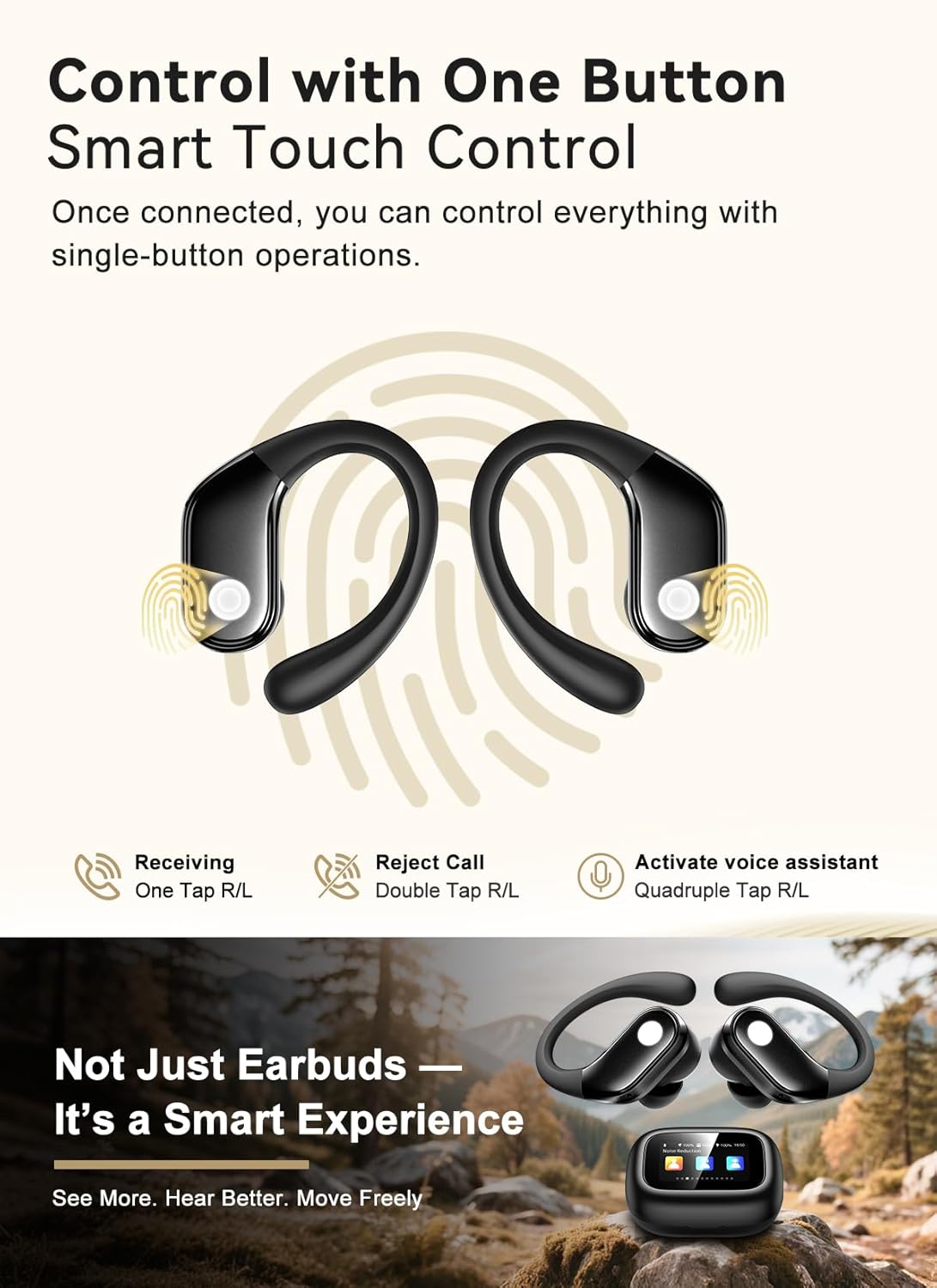 Wireless Earbuds, ENC Noise Cancelling Sport Ear Buds with Smart Charging Case, Bluetooth 5.4 Headphones, 5 EQ Over-Ear Earbuds for Sports/Workout/Gym-– Matte Black