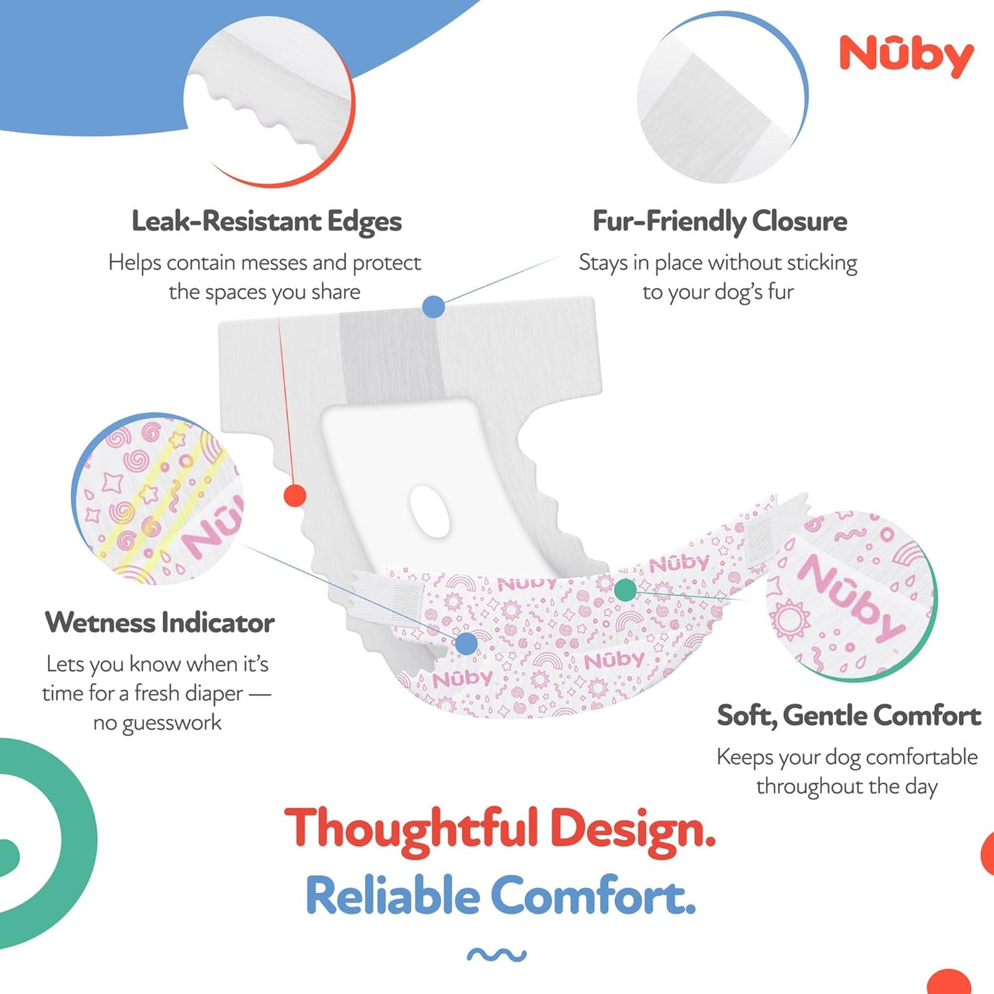 Nuby Pets Disposable Female Dog Diapers with Wetness Indicator, Leak-Resistant & Absorbent for Dogs in Heat, Training & Incontinence, X-Small (9-16” Waist), 50 Count