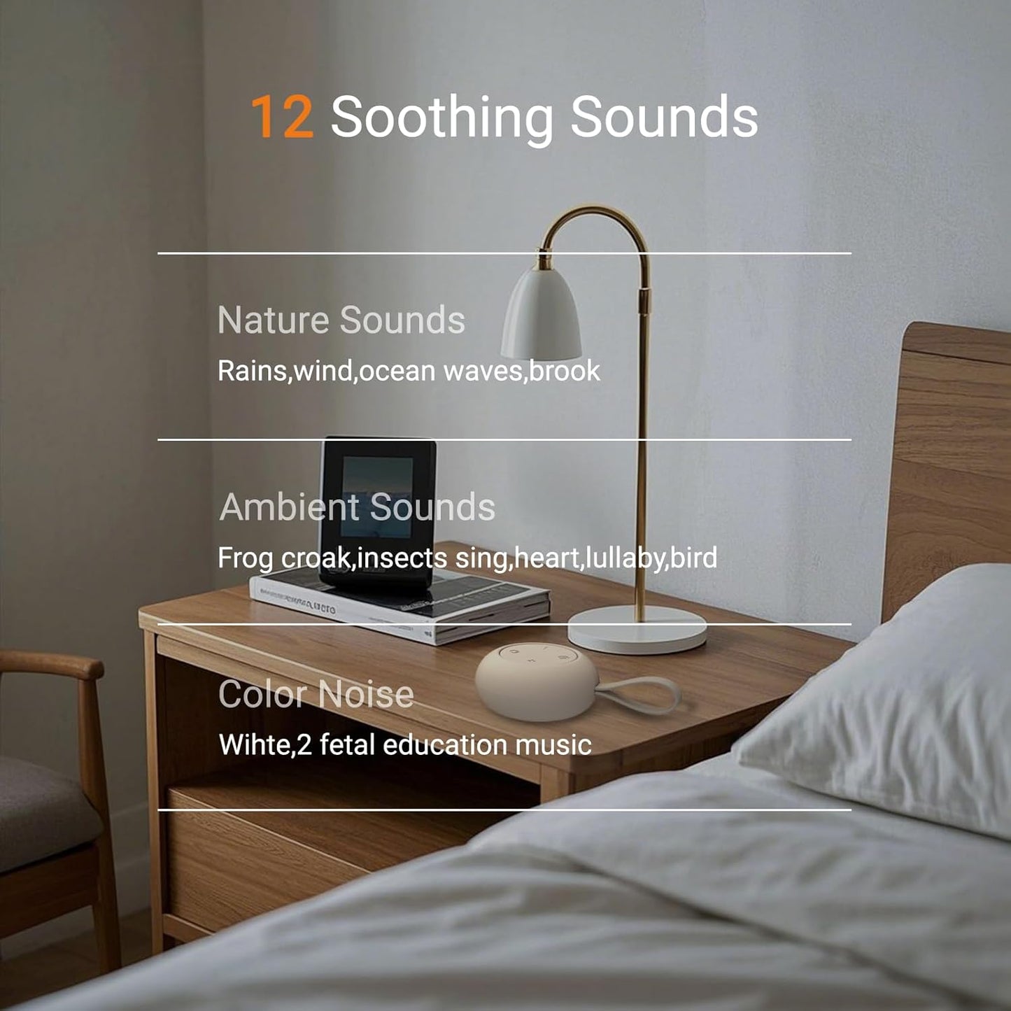 Portable Baby Sound Machine [White Noise for Babies Kids Adults][Timer Function][12 Soothing Sounds][Sleep Boombox] 15 Hours Battery Life, Travel,Registry,Gifts,Shower,Clips on Baby Stroller