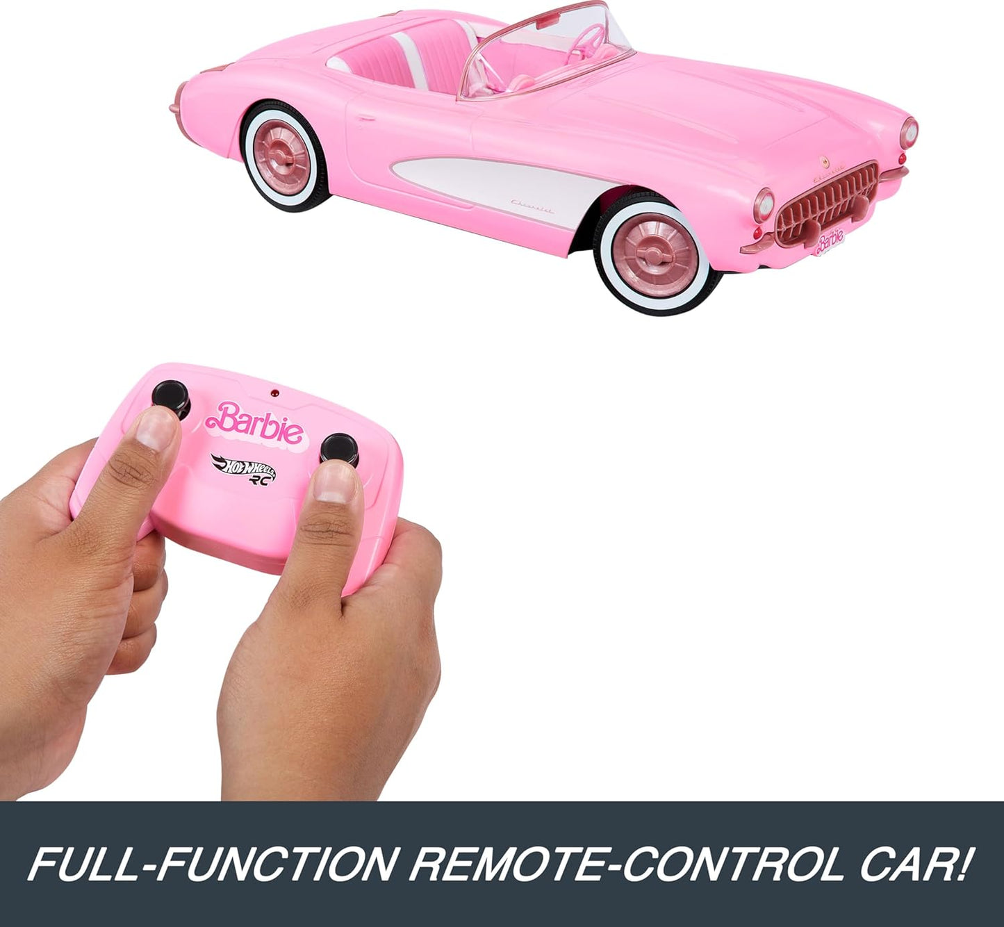 Barbie Hot Wheels RC Corvette from the Movie, Full-Function Remote-Control Toy Car Holds 2 Dolls