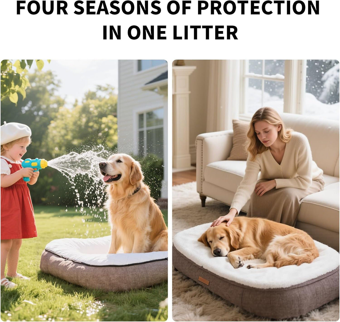 Ultra-Luxury Dog Bed, Comes with Two Kinds of Removable Cushions, Warm in Winter and Cool in Summer, Wear-Resistant and Tear-Resistant Supportive Pet Sofa with Non-Slip Bottom, 35inch