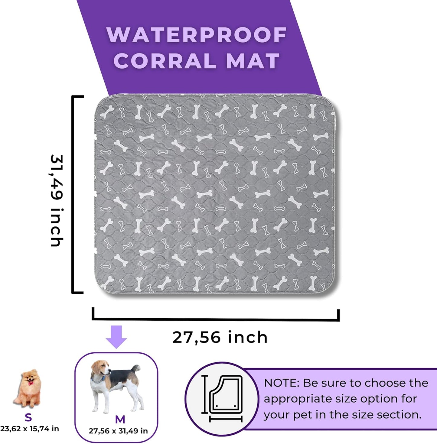MarV 2-Pack Washable Pee Pads for Dogs Non Slip Puppy Pads , Ultra-Absorbent Mats for Puppy Training, Multi-Use, Reusable Puppy Pads (Grey, M)