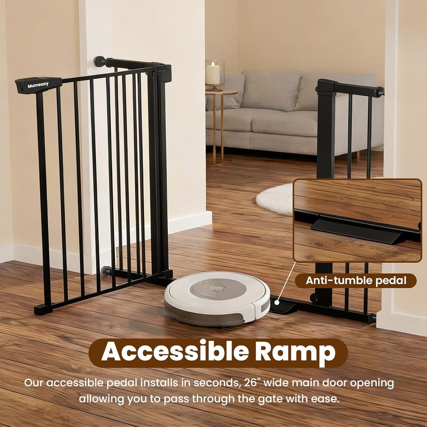 Baby Gate with Door, 26-40" Auto Close Dog Gate Indoor for Stairs Doorways, Easy Install Pressure Mounted Pet Gate, Easy Walk Through Child Safety Gate for The House, Black