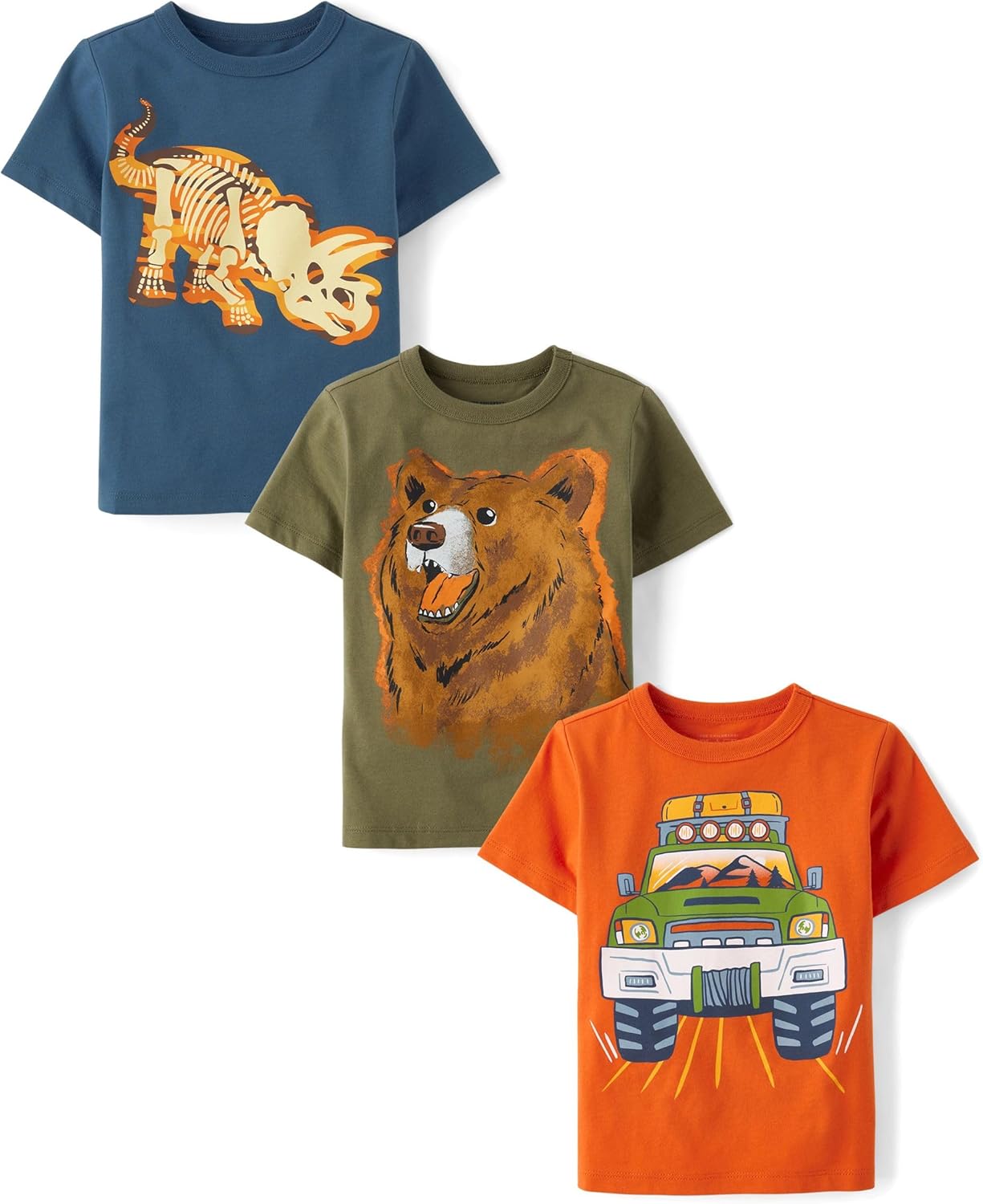 The Children's Place Baby Boys' and Toddler Dino,Animals,Sharks Short Sleeve Graphic T-Shirts,3 Pack