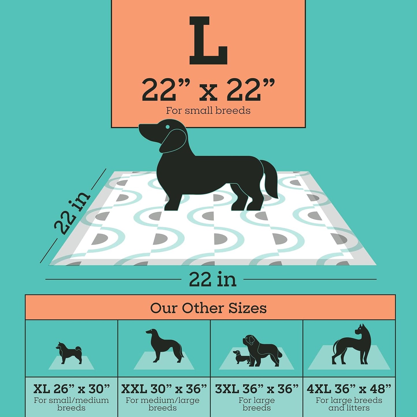 Pet Life Unlimited Smart Prints Large Puppy Pads for Dogs, Potty Training Pee Pads, 42 Count, 22" x 22", Leak-Proof, Super Absorbent, Quick-Dry, Patterned Pads with Odor Control, Made in USA