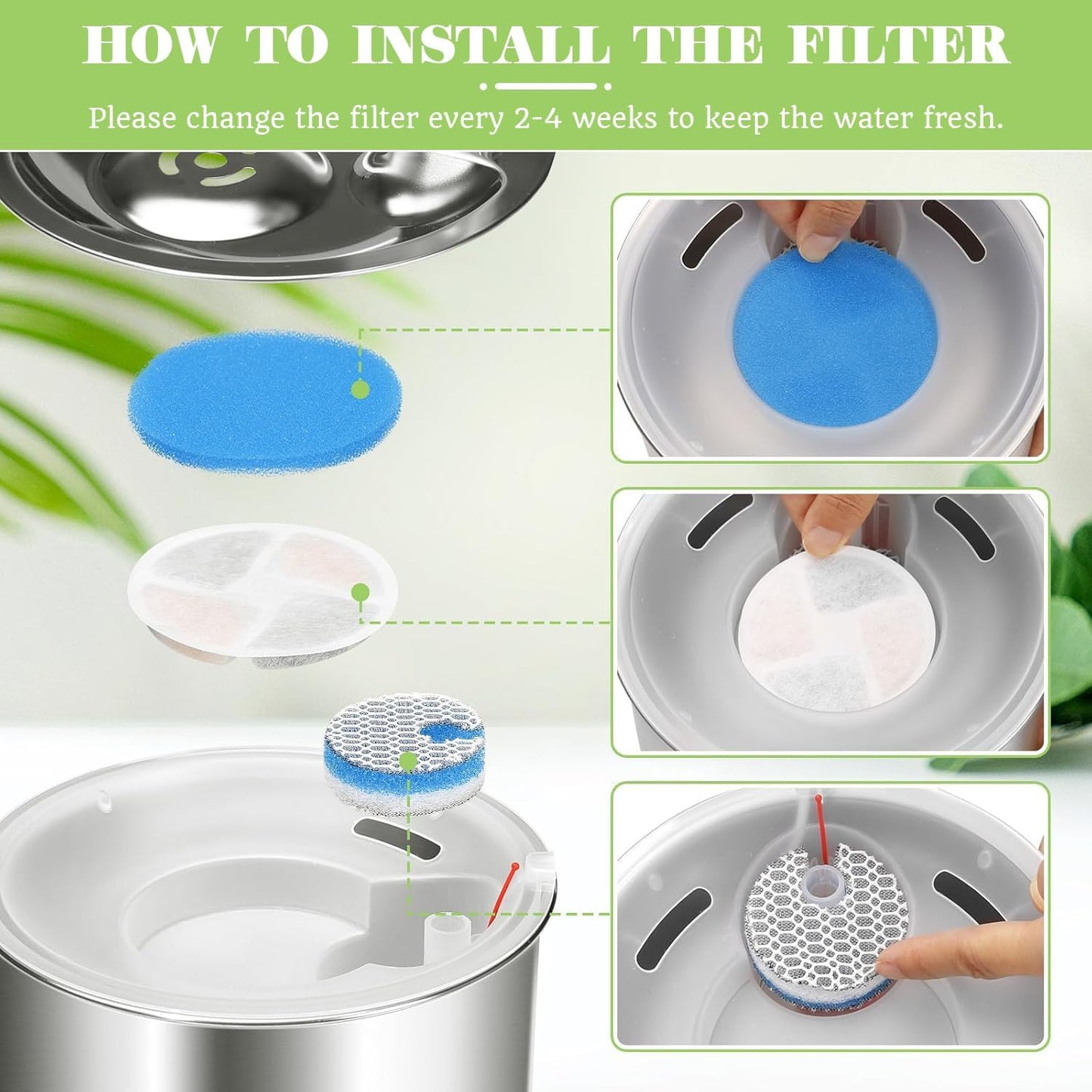 4 Pack Cat Water Fountain Filters, Triple Cycle Filtration System Pet Cat Fountain Filter Replacement for TBC PET TF001 88oz/2.6L Automatic Cat Fountain