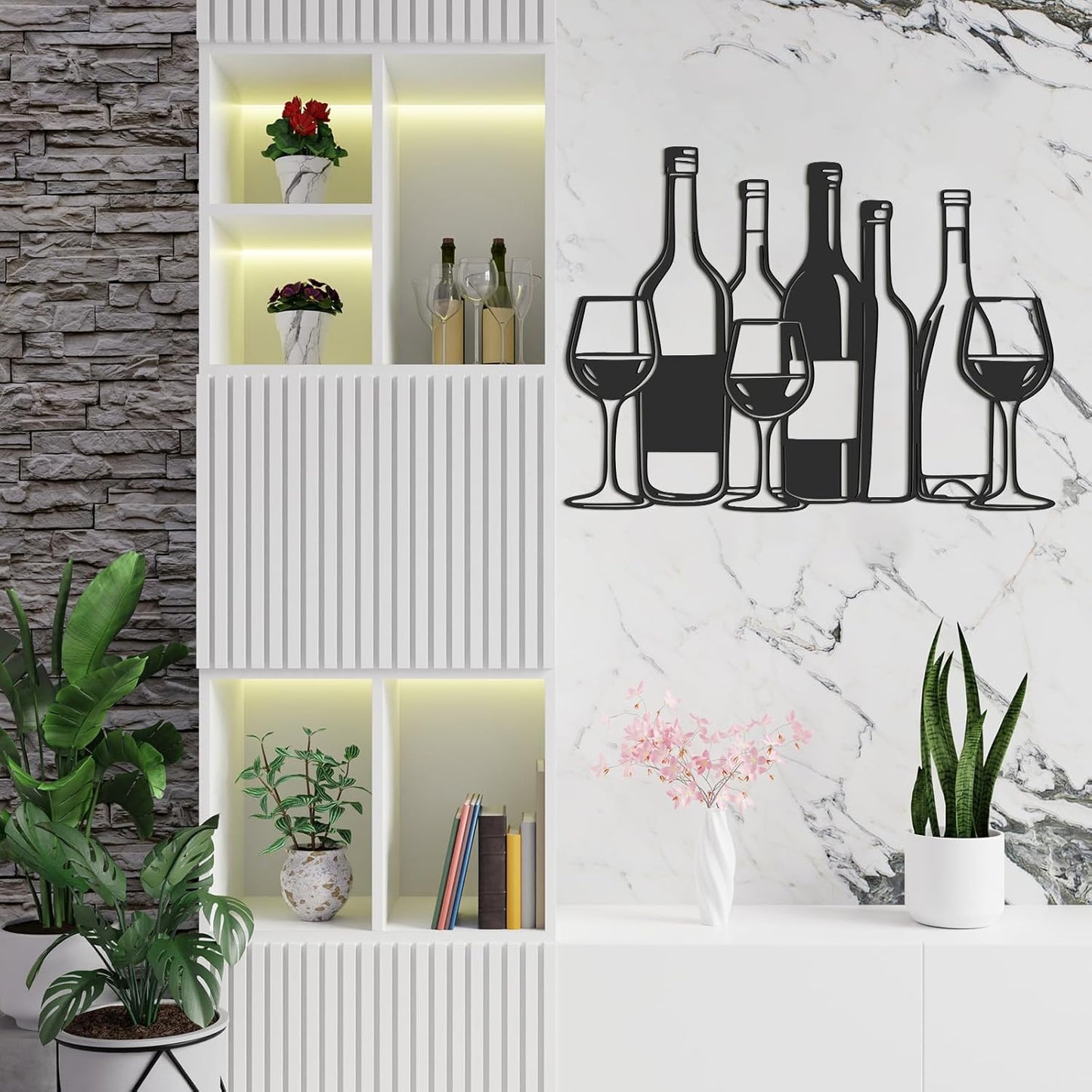 LEIFIDE Wine Wall Art Decor for Kitchen Bar Accessories Metal Italian Wine Kitchen Decor 14.96 x 11.18 Inches Glass & Bottle Bar Art Sign for Home Restaurant