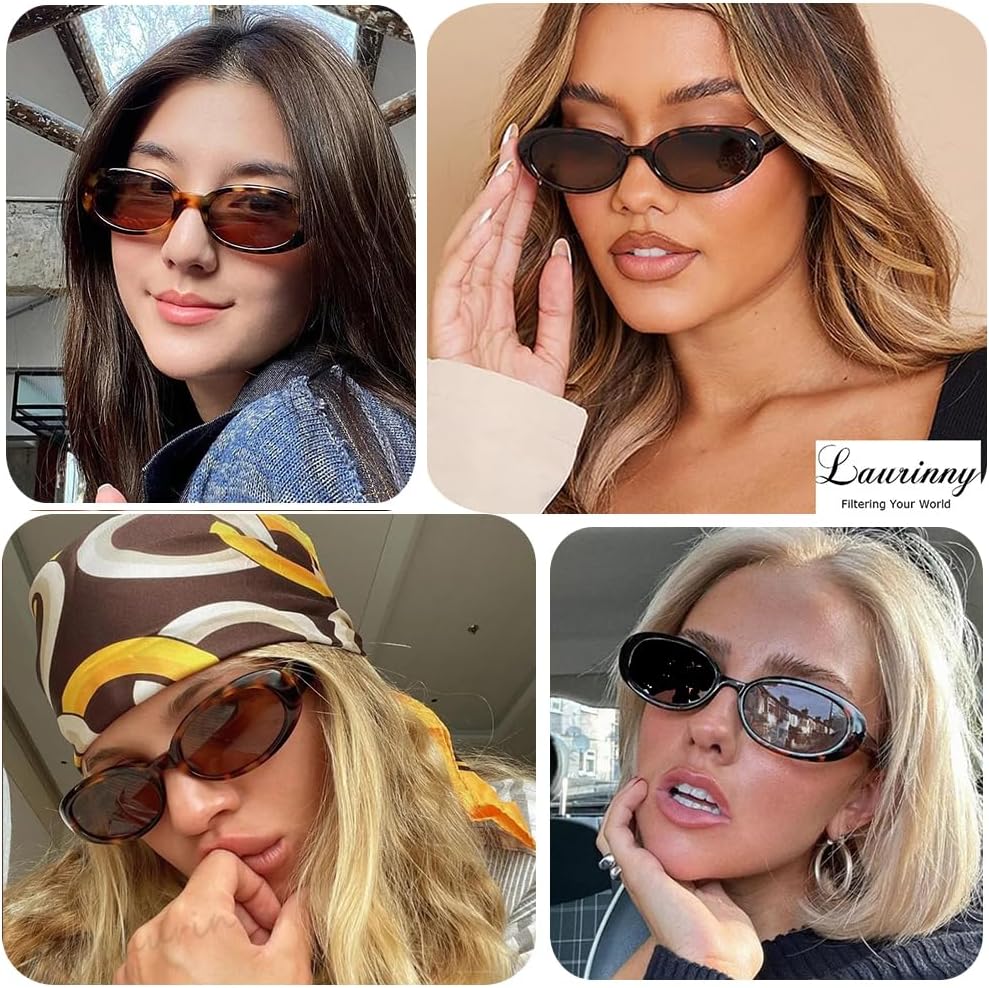 90s Sunglasses for Women Men Retro Small Oval Sunglasses