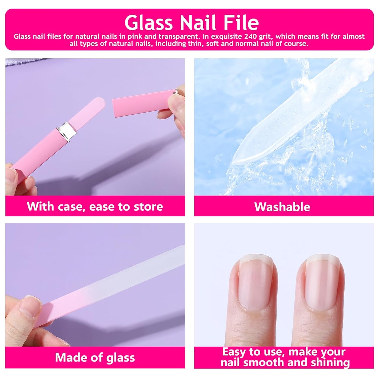 FANDAMEI Manicure Kit For Women, Nail Care Kit With Glass Nail File, 5pcs 180/240 Grit Nail Files For Natural Nails, Cuticle Oil, Cuticle Trimmer, Cuticle Pusher, Manicure Set, Nail Kit, Nail Prep Kit