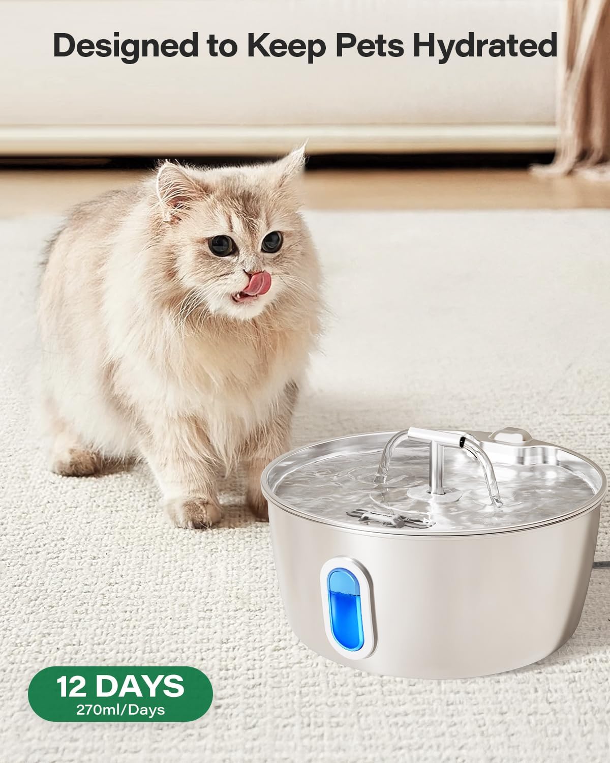 DIANU Official Cat Water Fountain Replacement Filters & Pre-Filter Sponges for 3.2L/108oz Stainless Steel Pet Fountain (9 Pack)