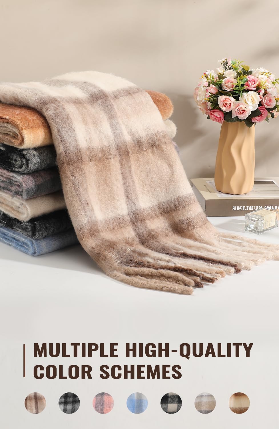 Passionbility Women's Winter Scarfs for Women, Mohair Vintage Scarf Large Chunky Scarf Cashmere Feel Blanket Wrap