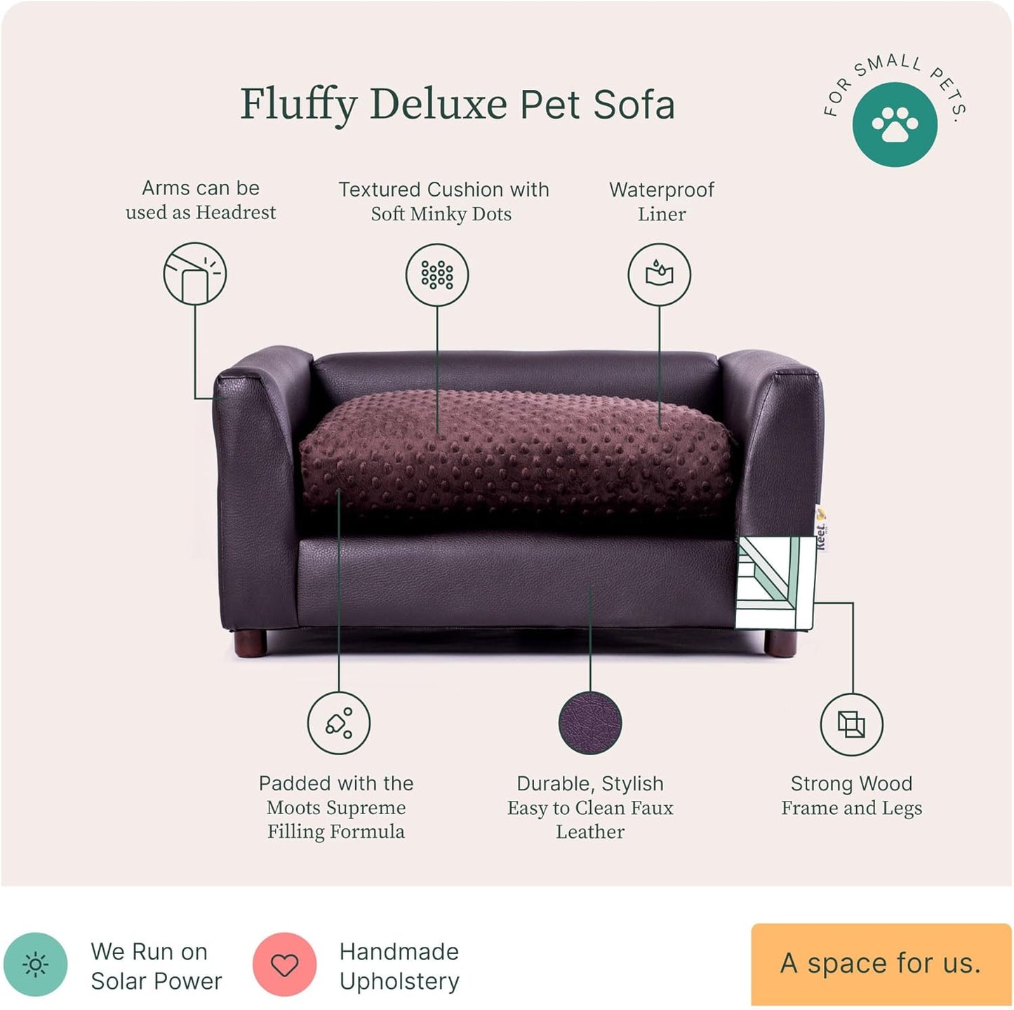 Keet Fluffy Deluxe Pet Bed Sofa Chocolate Small