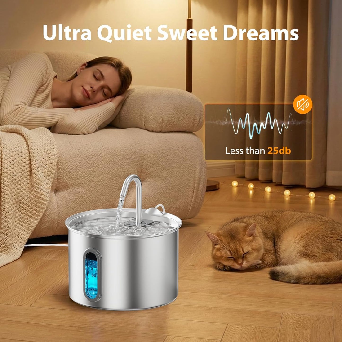 304 Stainless Steel Cat Water Fountain - 2.8L/95oz Quiet Electric Pet Water Fountain with Multi-Stage Filtration, Easy to Clean & Assemble (Pet Water Fountain+1 Filter)