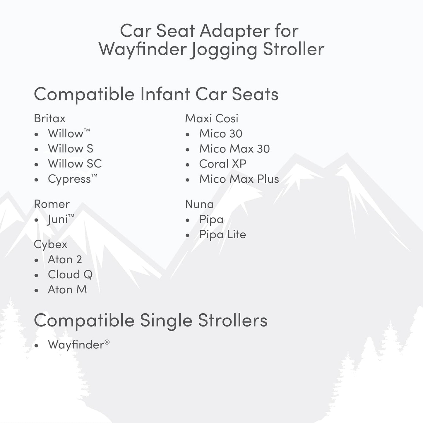 BOB Gear Wayfinder Jogging Stroller Infant Car Seat Adapter, Compatible with Select Britax, Nuna, Cybex and Maxi COSI Infant car Seats