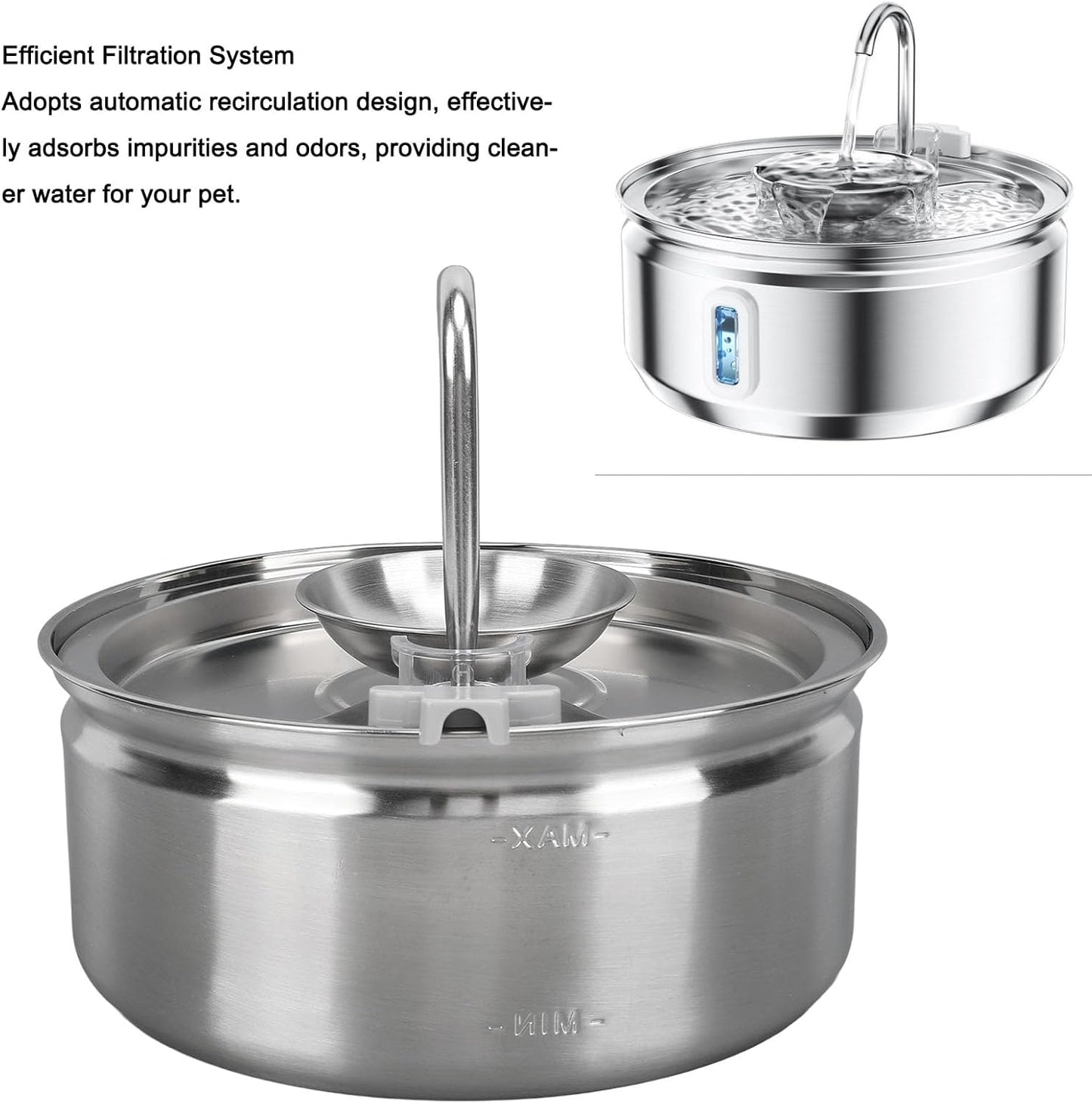 3.2L Dog Water Dispenser, Stainless Steel Cat Water Fountain Pet Drinking Dispenser Quiet Dog Drinking Waterer with Automatic Circulation Cat Feeding Watering Machine for Cats Dogs