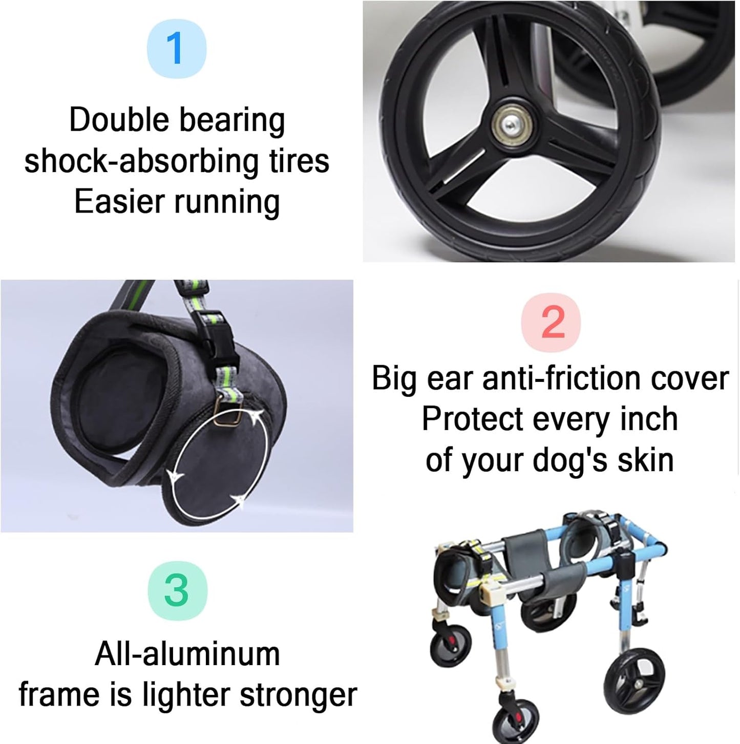 4 Wheel Dog Wheel Chair Leg Brace Adjustable, Back Leg Dog Wheelchair, Dog Wheel Chair for Front Legs, Full Support Mobility Aid for Dog Hip Support for Mall Medium Large Pet(Blue,XL)