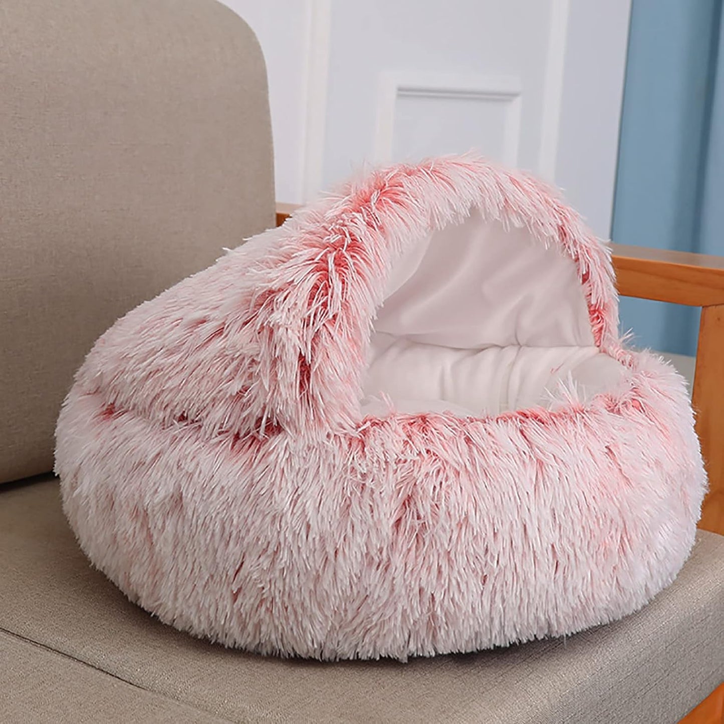 Cat Beds for Indoor Cats 24 Inch Round Donut Washable Cat Bed Fluffy Calming Self Warming Soft Donut Cuddler Cushion Pet Bed for Small Dogs Kittens,Green,60cm