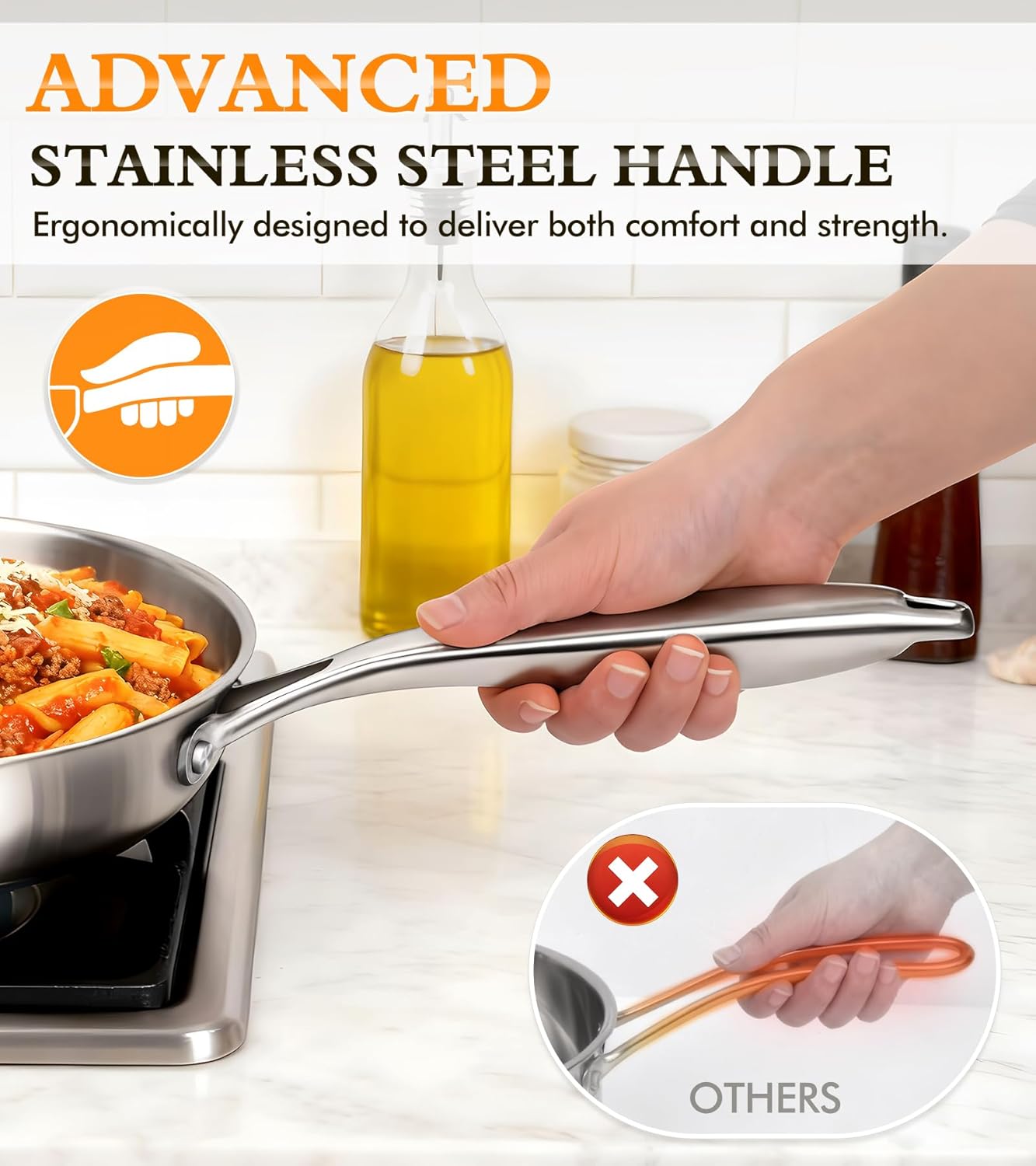 16-Piece Pots and Pans Set, Tri-Ply Stainless Steel Cookware Set with Lids, Non-toxic Kitchen Cooking Set, Dishwasher-Friendly, Induction-Ready, Even Heating, Heavy Duty, Compatible with All Cooktops
