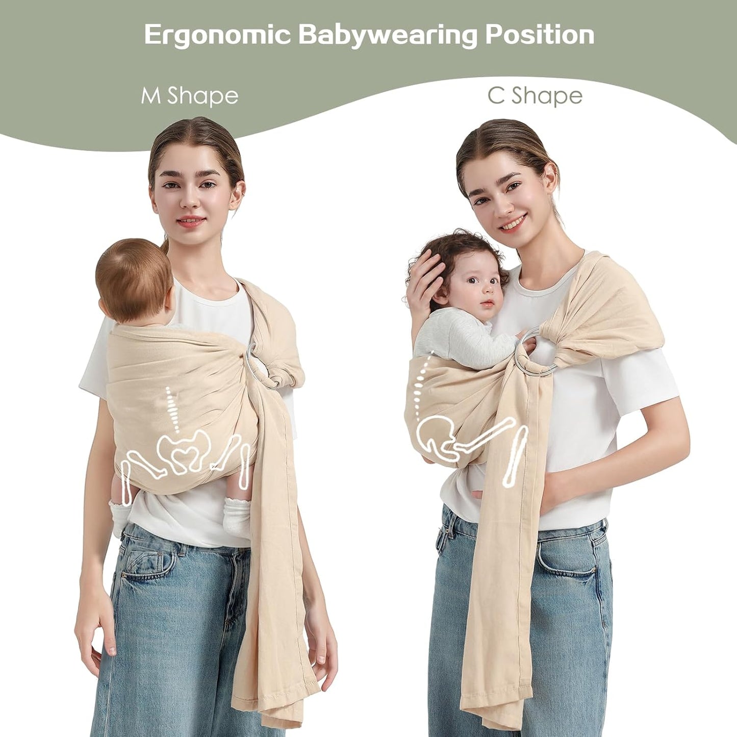 Baby Ring Sling Wrap, Lightweight Baby Carrier Sling Toddler Sling, Cotton Infants Wraps Carrier (7-35 lbs) for Toddlers, Cream