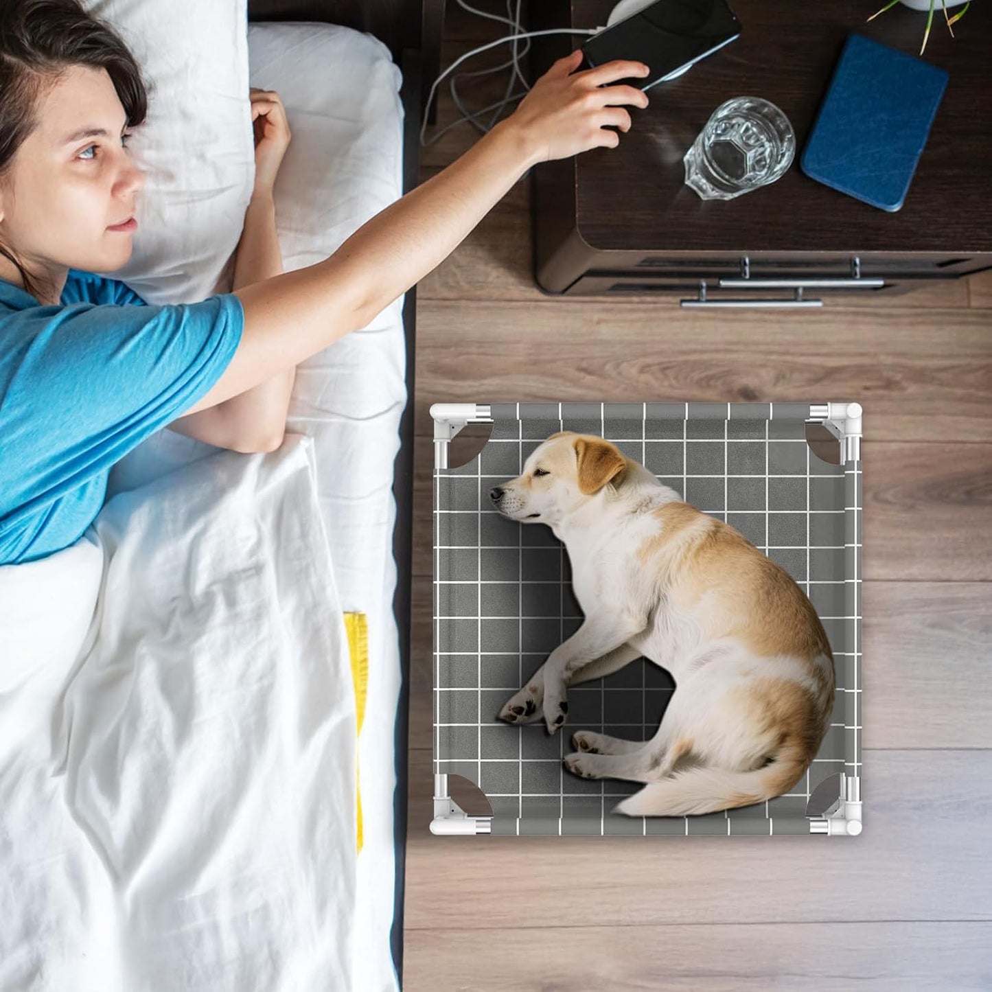 Elevated Dog Bed with 3-Sided Fence - Raised Pet Bed with Non-Slip Feet, Durable Elevated Couch for Small Dogs, Indoor/Outdoor Use with Easy-Clean Fabric