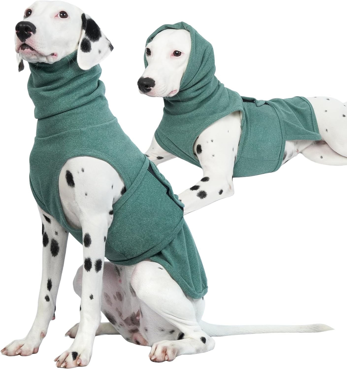 ROZKITCH Dog Anxiety Vest Calming Jacket with Hoodie Soft Dog Ears Cover, Warm Clothes with Ear Wrap for Fireworks Travel Vet Visit Separation Anxiety Relief, Calming Shirt Wrap Green XL