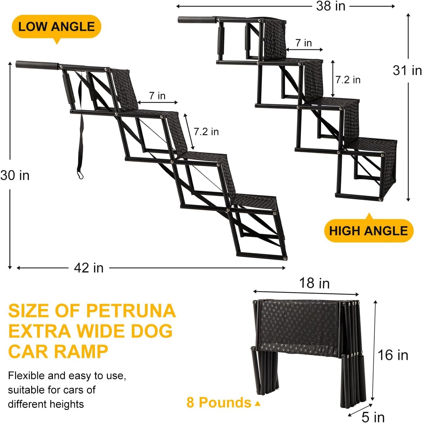Dog Stairs for Car, Foldable Ramps for Dogs with Non-Slip Surface for Large Dogs Portable Dog Steps for Cars and SUV, Truck to 200 lbs, 4 Steps