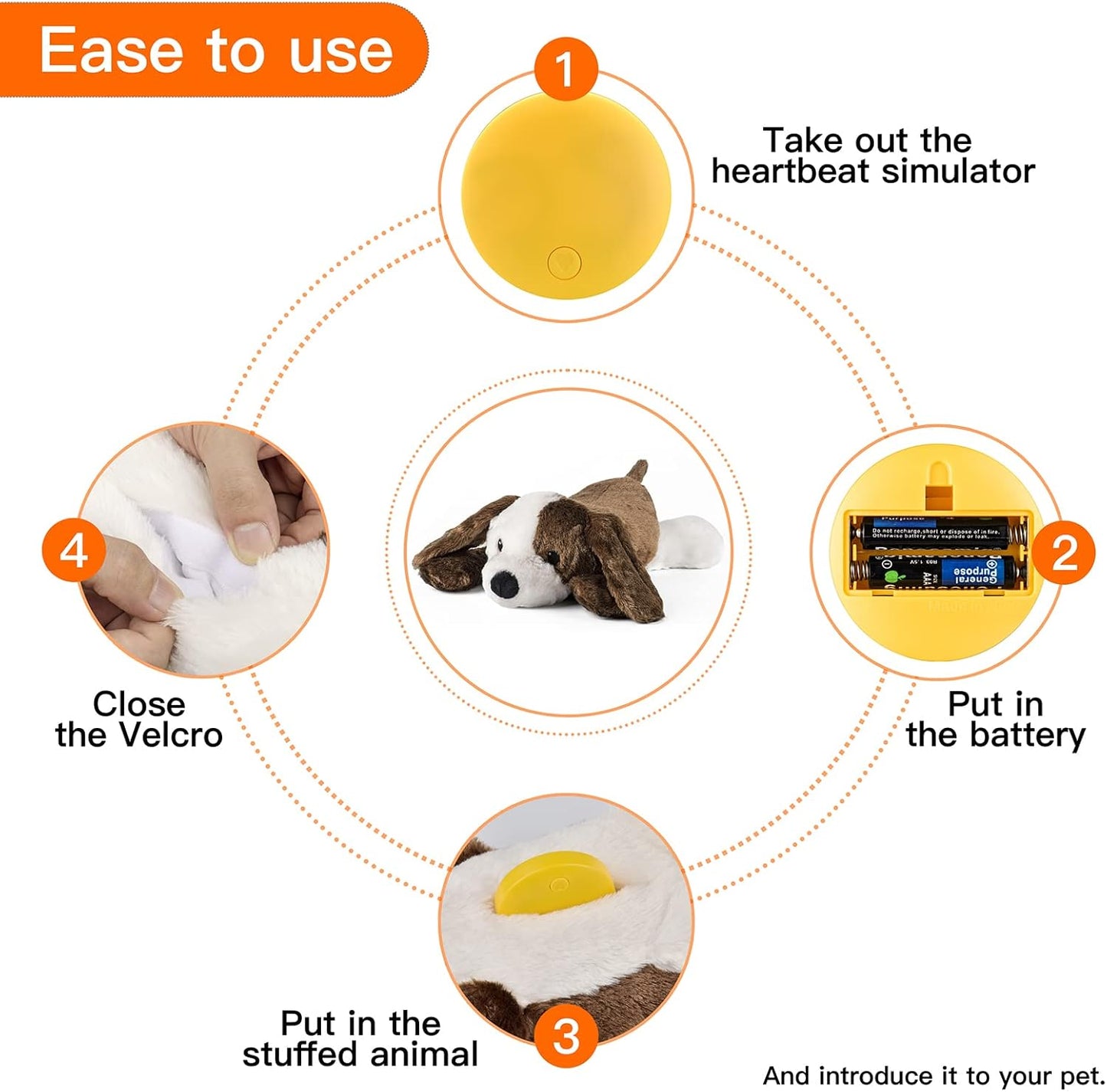 Heartbeat Puppy Toys Dog Heartbeat Toy for Dog Anxiety Relief and Calming Aid, Heartbeat Stuffed Animal for Puppy Sleep Aid Crate Training, Puppy Essentials Needs Gifts