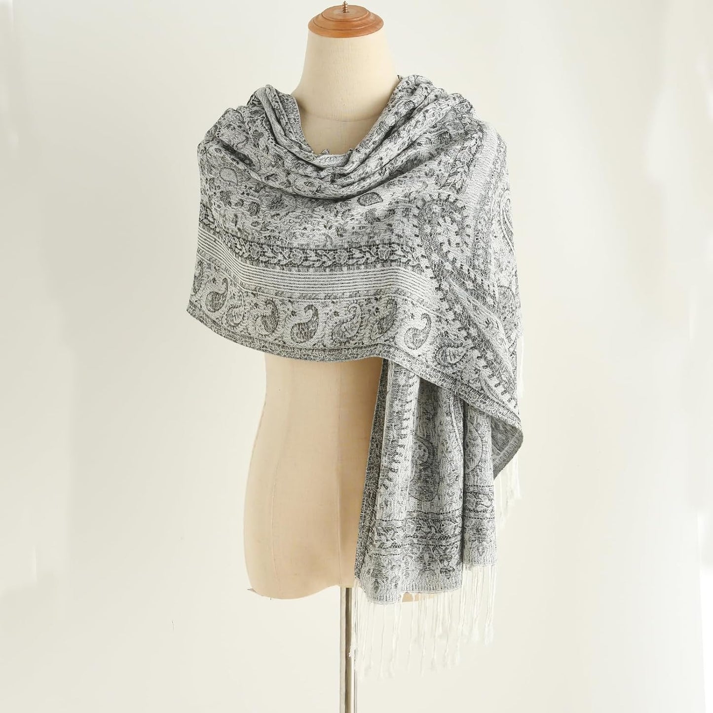 Paisley Pashmina Rave Shawl Scarf-Women's Reversible Ethnic Jacquard Pashmina Wraps for Travel