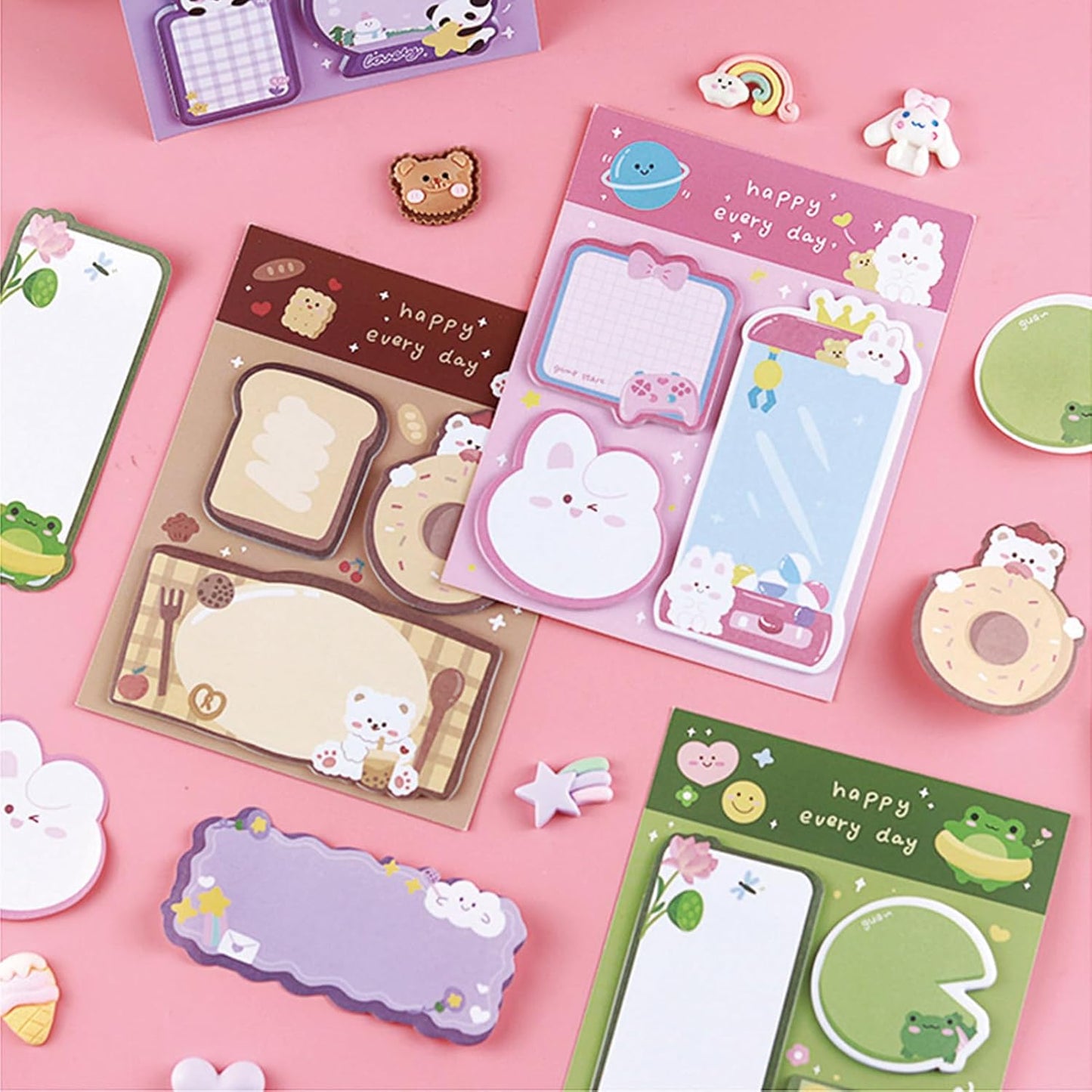 4 Pack Cute Sticky Notes Cartoon Animal Sticky Memo Pads Kawaii Small Self-Stick Memo Note Pad Office School Supplies (Cartoon-1)