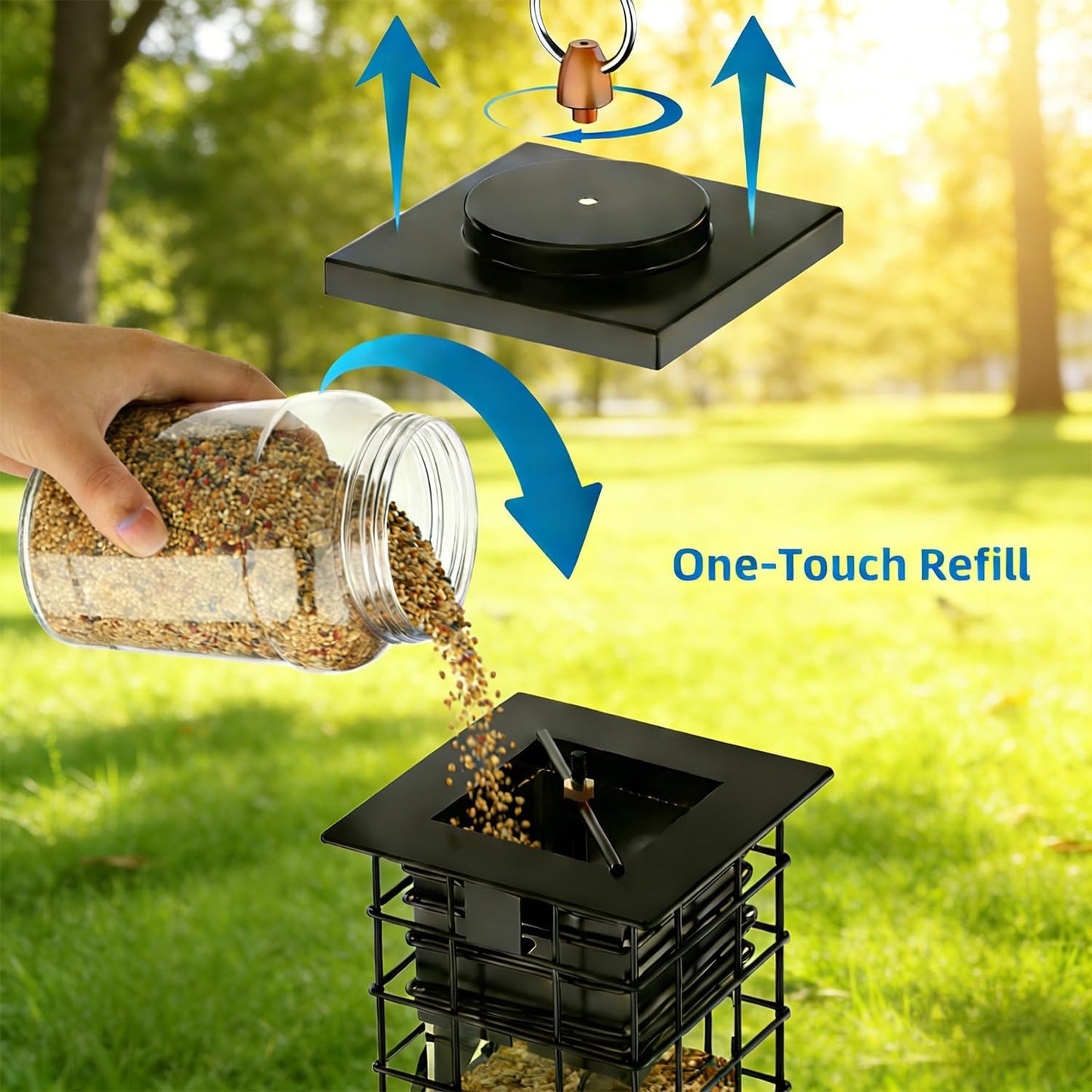 KRUOO Heavy Duty Metal Squirrel Proof Bird Feeder, 2.5LB Large Capacity, Weather Resistant, Easy Refill & Clean, Hanging Wild Bird Feeder for Finch Cardinal Chickadee Outdoor Garden