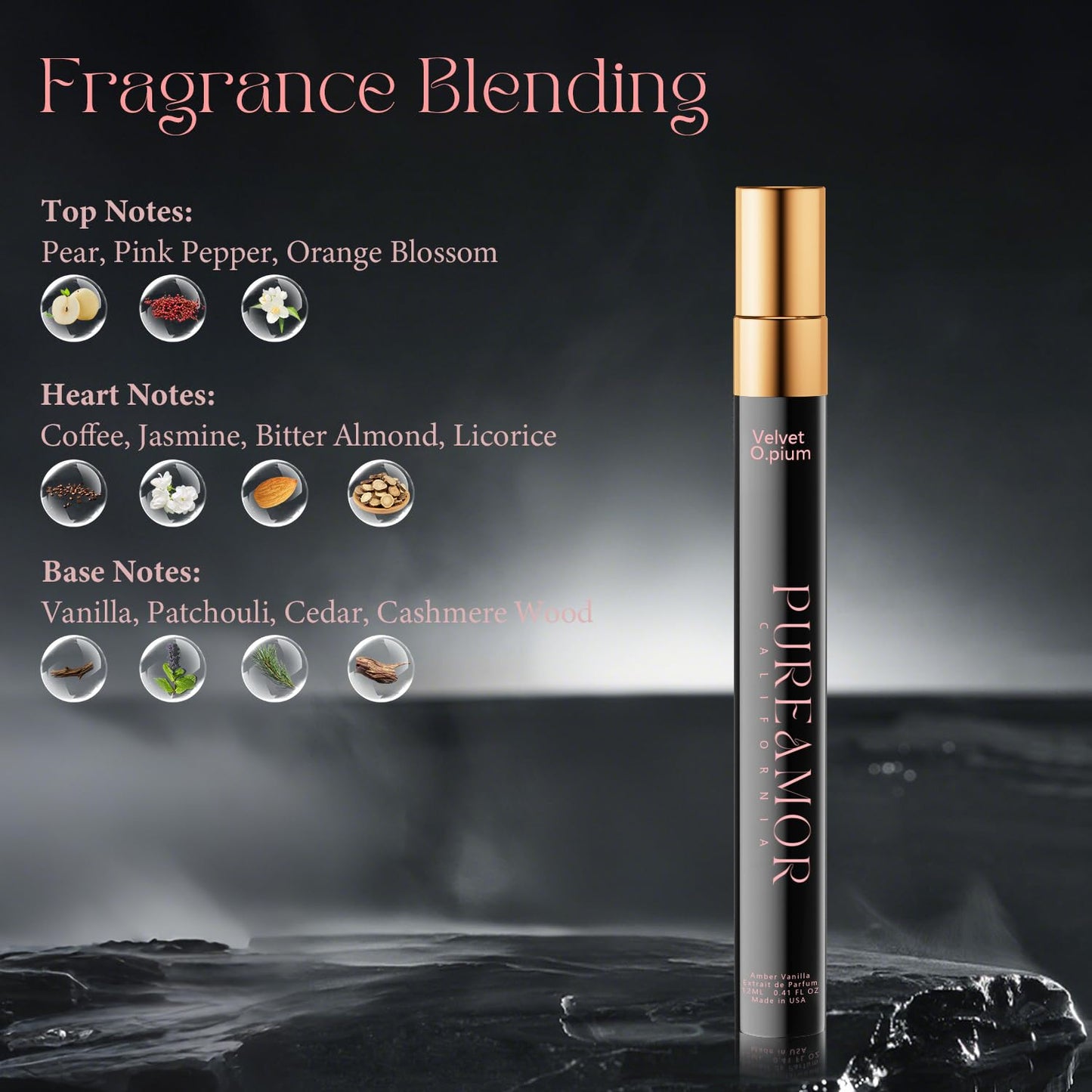 PUREAMOR Pheromones Perfumes for Women, Amber Vanilla Perfume, Long Lasting Eau De Parfum, Premium Sent Blend Cologne for Men & Women, 0.41 fl.oz Travel Size Perfumes Spray